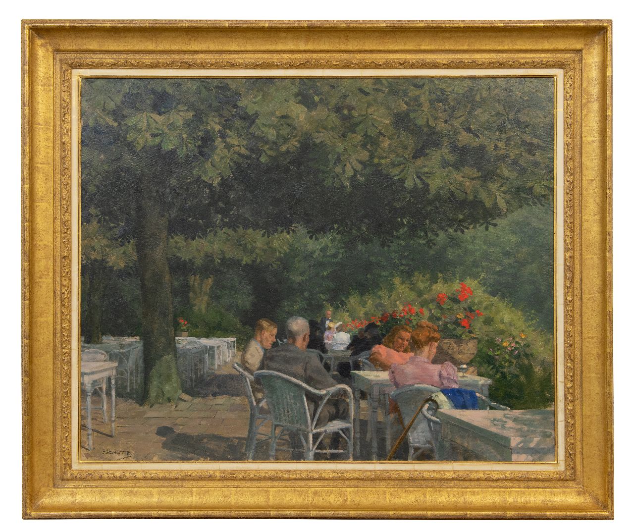Schutte L.H.H. | 'Louis' Hermanus Hendrikus Schutte | Schilderijen te koop aangeboden | Zomermiddag op het terras, olieverf op doek 77,7 x 94,5 cm, gesigneerd linksonder Schutte L.H.H. | 'Louis' Hermanus Hendrikus Schutte | Schilderijen te koop aangeboden | Zomermiddag op het terras, olieverf op doek 77,7 x 94,5 cm, gesigneerd linksonder