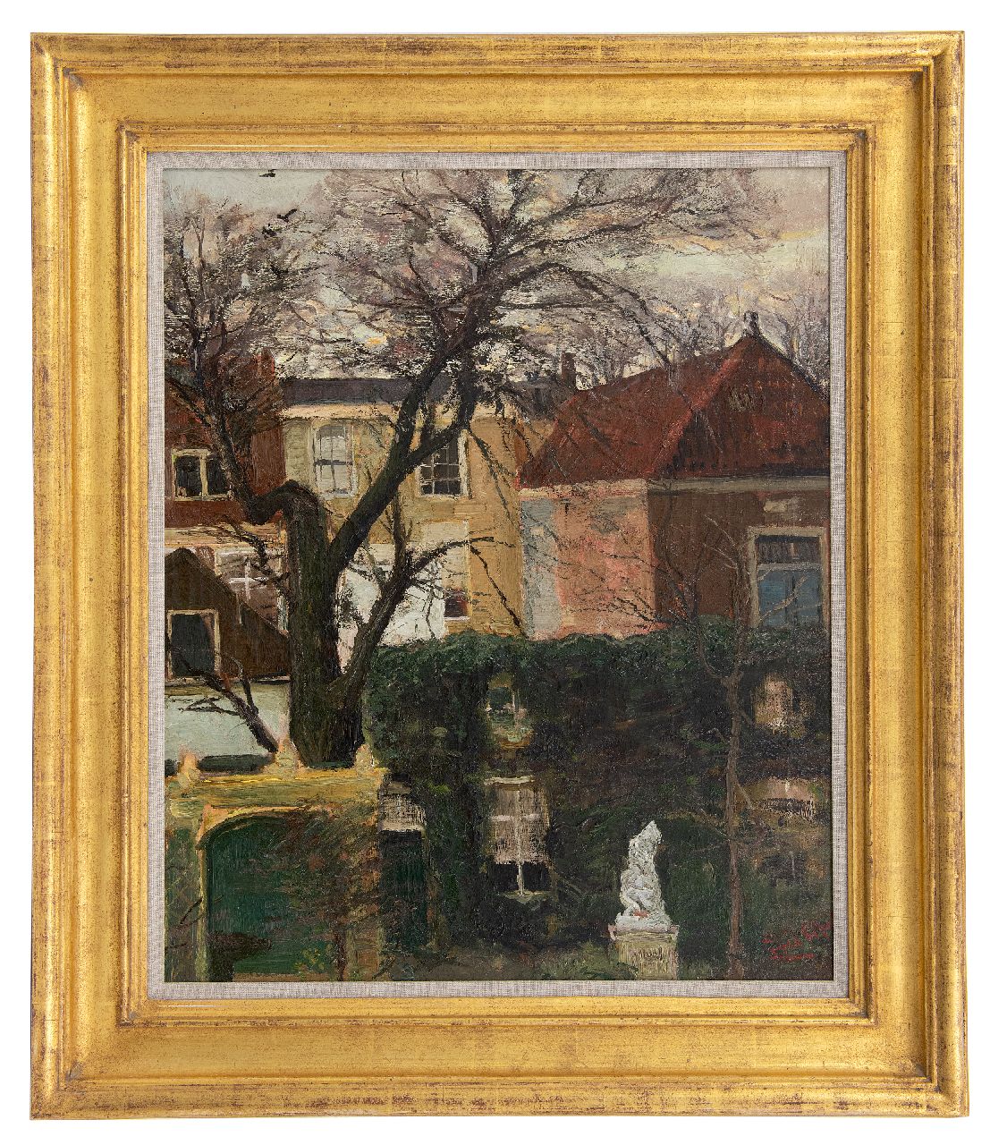 Apol L.F.H.  | Lodewijk Franciscus Hendrik 'Louis' Apol, Uitzicht over achtertuin en huizen, vermoedelijk de Juffrouw Idastraat, Den Haag, olieverf op doek 60,6 x 50,4 cm, gesigneerd rechtsonder