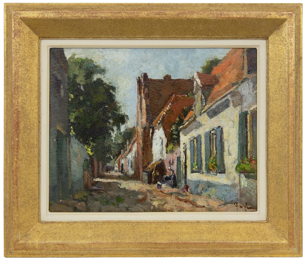 Vuuren J. van | Jan van Vuuren, Straatje in Elburg, olieverf op doek 24,0 x 30,1 cm, gesigneerd rechtsonder Vuuren J. van | Jan van Vuuren, Straatje in Elburg, olieverf op doek 24,0 x 30,1 cm, gesigneerd rechtsonder