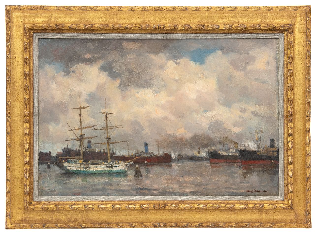 Langeveld F.A. | Franciscus Arnoldus 'Frans' Langeveld | Schilderijen te koop aangeboden | Bij de Handelskade, Rotterdam, olieverf op doek 40,3 x 60,7 cm, gesigneerd rechtsonder en verso Langeveld F.A. | Franciscus Arnoldus 'Frans' Langeveld | Schilderijen te koop aangeboden | Bij de Handelskade, Rotterdam, olieverf op doek 40,3 x 60,7 cm, gesigneerd rechtsonder en verso