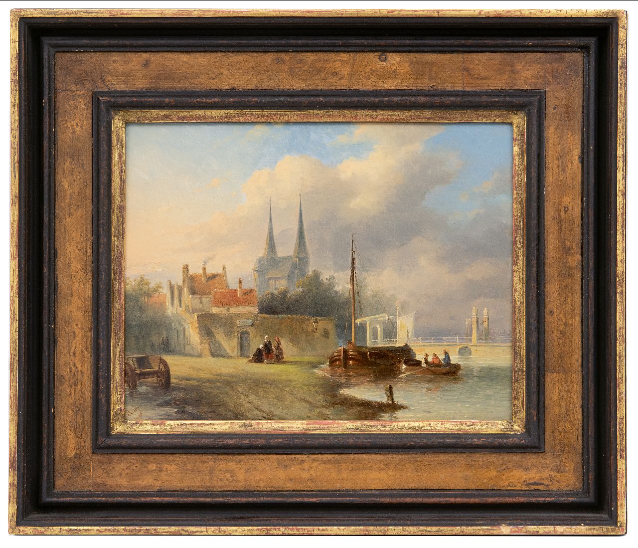 Vertin P.G. | Petrus Gerardus Vertin, Hollands stadje aan een rivier, olieverf op paneel 19,4 x 25,6 cm, gesigneerd linksonder en gedateerd '45 Vertin P.G. | Petrus Gerardus Vertin, Hollands stadje aan een rivier, olieverf op paneel 19,4 x 25,6 cm, gesigneerd linksonder en gedateerd '45