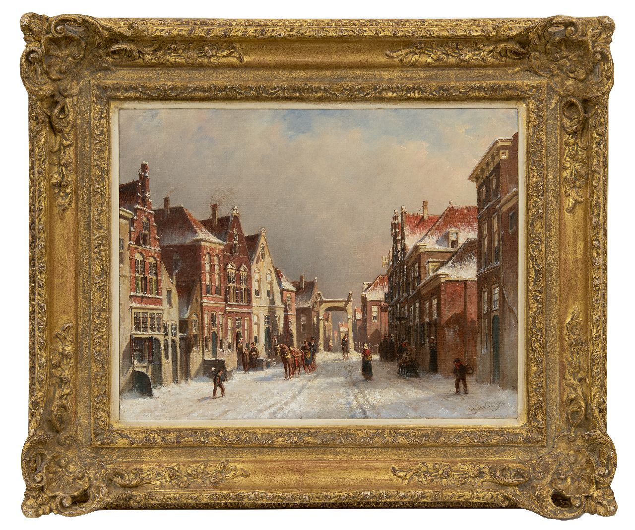 Vertin P.G.  | Petrus Gerardus Vertin | Schilderijen te koop aangeboden | Besneeuwd straatje met ophaalbrug (mogelijk Edam), olieverf op doek 36,3 x 45,5 cm, gesigneerd rechtsonder en gedateerd '86