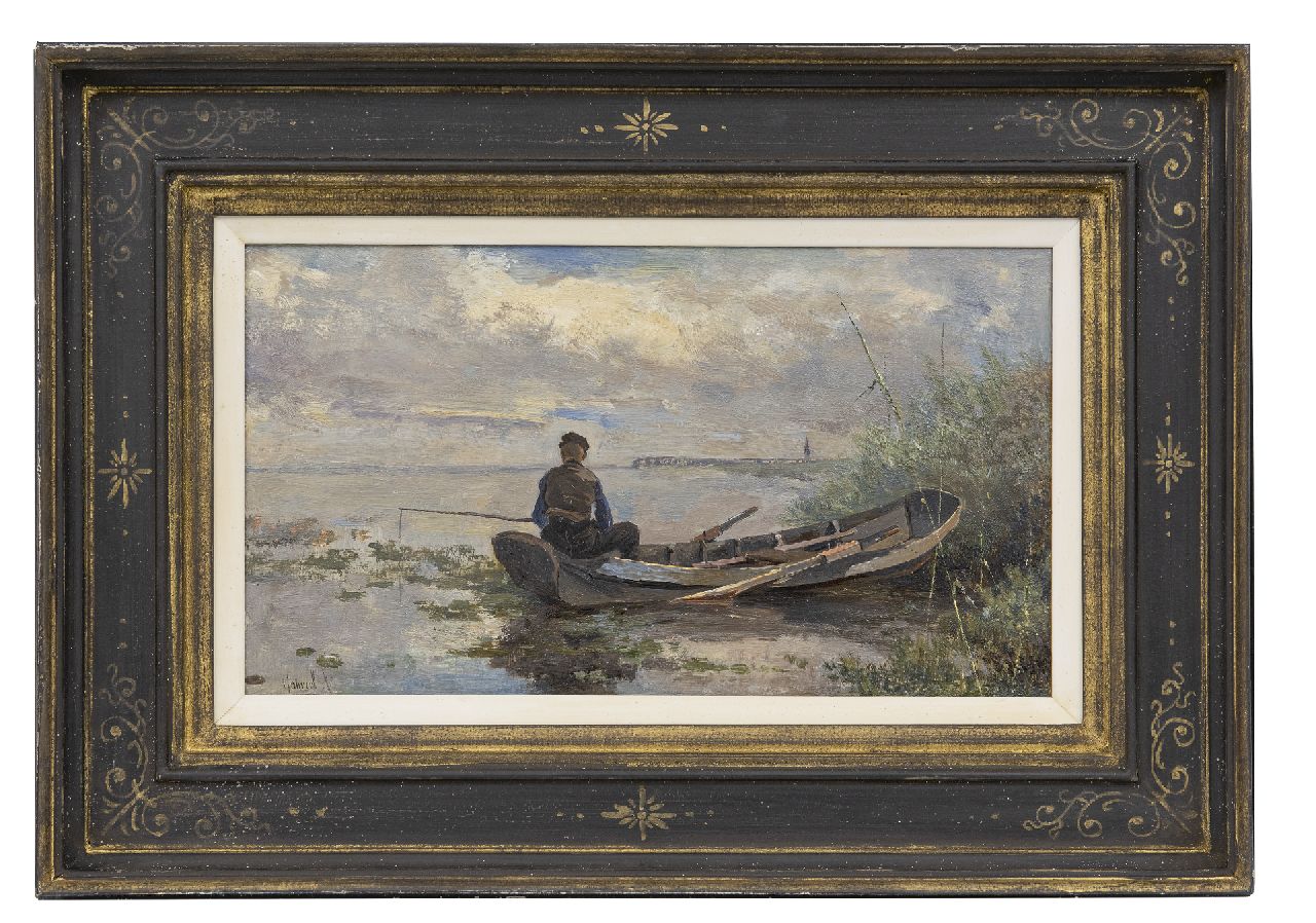 Gabriel P.J.C. | Paul Joseph Constantin 'Constan(t)' Gabriel, Polderlandschap met visser in een bootje, olieverf op paneel 18,9 x 32,7 cm, gesigneerd linksonder Gabriel P.J.C. | Paul Joseph Constantin 'Constan(t)' Gabriel, Polderlandschap met visser in een bootje, olieverf op paneel 18,9 x 32,7 cm, gesigneerd linksonder