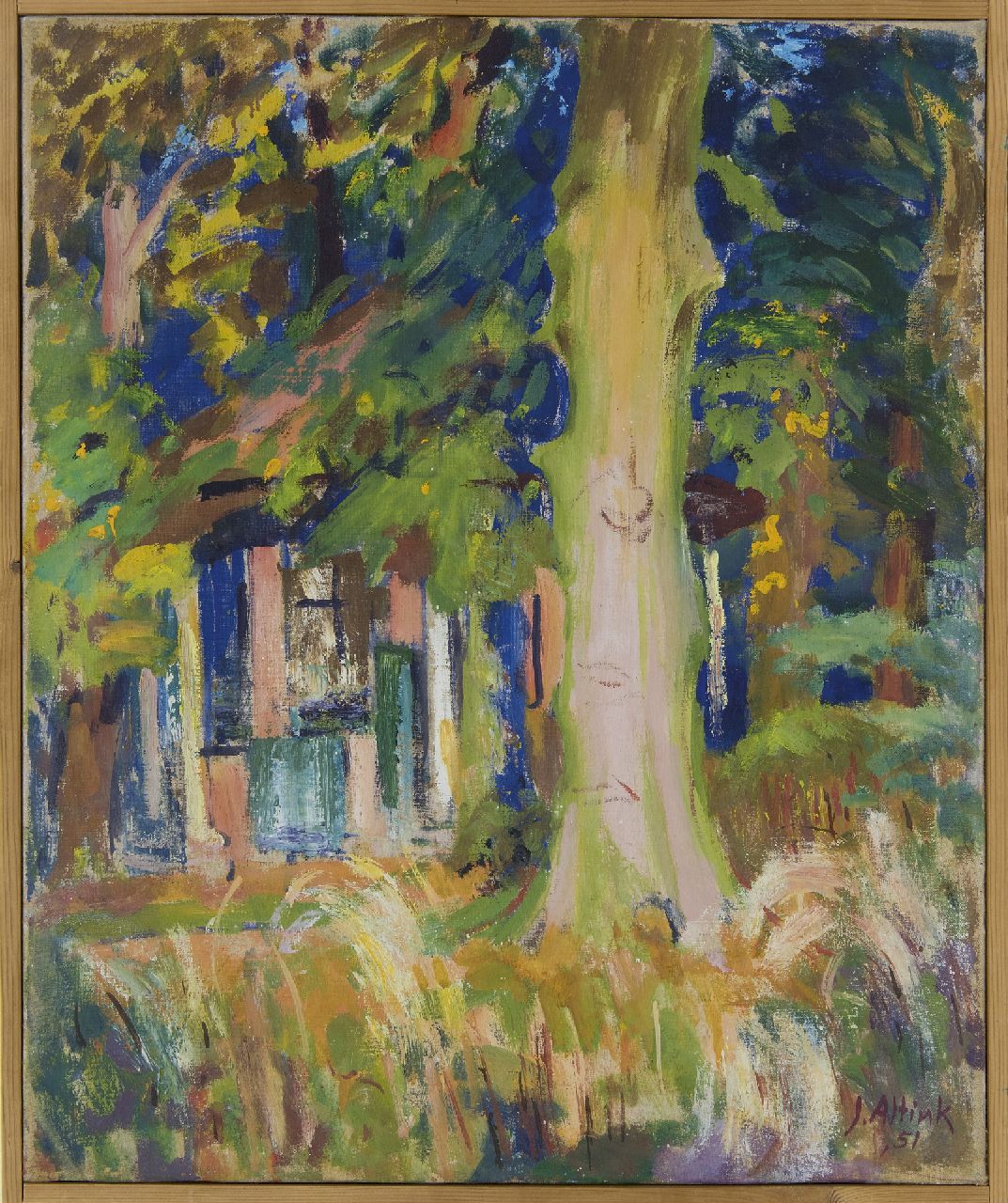 Altink J.  | Jan Altink, Het atelierkoepeltje van Siep van den Berg aan het Sterrebos in Groningen, olieverf op doek 60,0 x 50,2 cm, gesigneerd rechtsonder en gedateerd '51