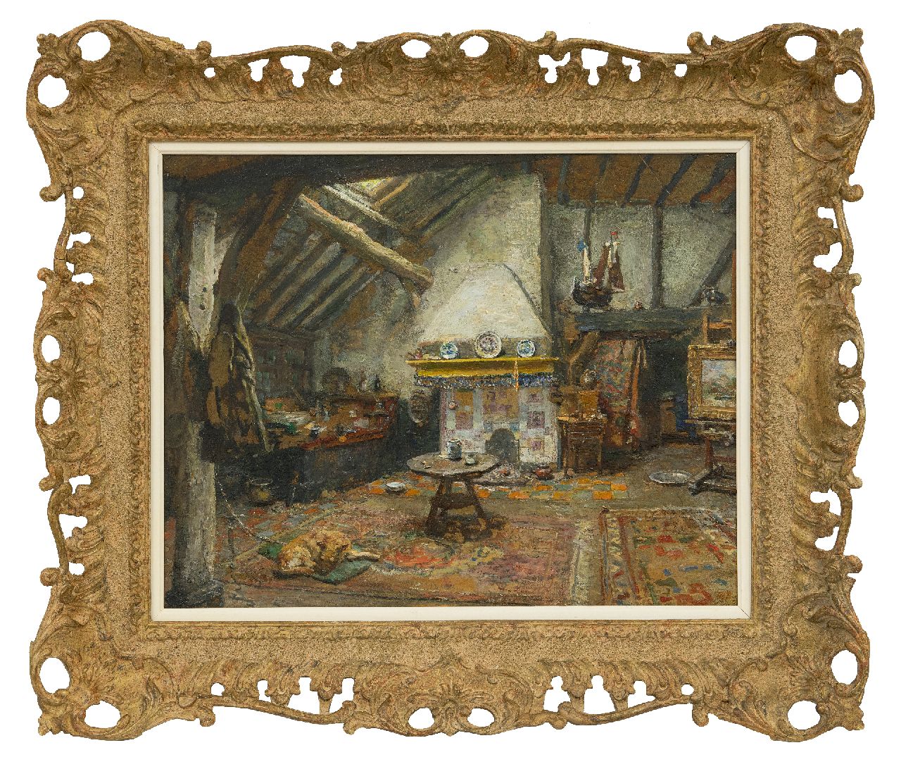 Briët A.H.C. | 'Arthur' Henri Christiaan Briët | Schilderijen te koop aangeboden | Het atelier van de schilder Frans Langeveld, olieverf op papier op paneel 35,2 x 43,7 cm, gesigneerd rechtsonder Briët A.H.C. | 'Arthur' Henri Christiaan Briët | Schilderijen te koop aangeboden | Het atelier van de schilder Frans Langeveld, olieverf op papier op paneel 35,2 x 43,7 cm, gesigneerd rechtsonder