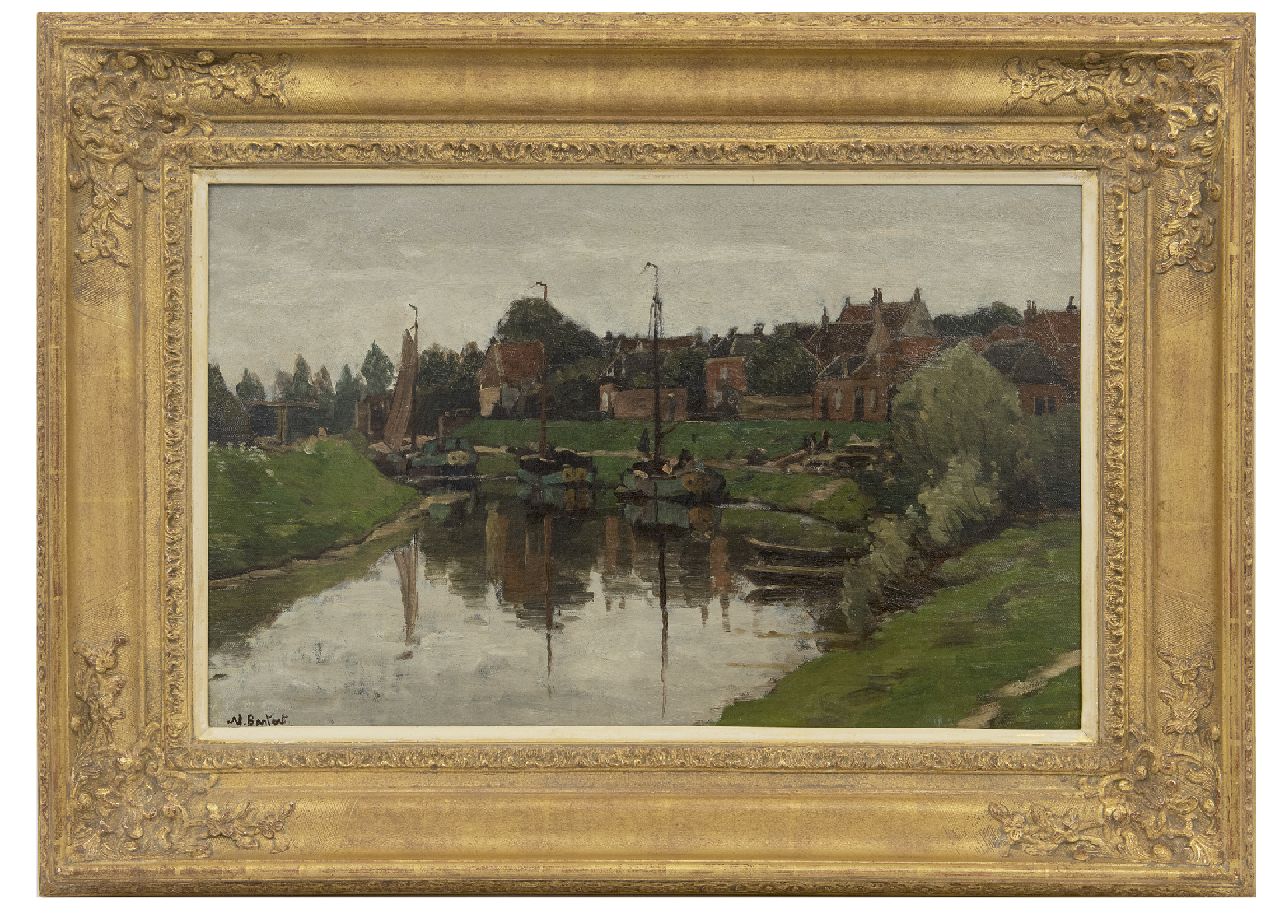 Bastert S.N. | Syvert 'Nicolaas' Bastert, Gezicht op Hattem, olieverf op doek op paneel 36,4 x 56,2 cm, gesigneerd linksonder Bastert S.N. | Syvert 'Nicolaas' Bastert, Gezicht op Hattem, olieverf op doek op paneel 36,4 x 56,2 cm, gesigneerd linksonder
