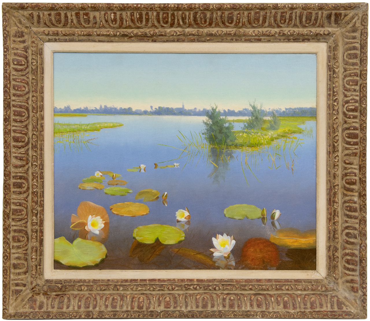 Smorenberg D. | Dirk Smorenberg | Schilderijen te koop aangeboden | Gezicht op de Loosdrechtse Plassen met waterlelies en legakkers, olieverf op doek 50,8 x 60,4 cm, gesigneerd rechtsonder Smorenberg D. | Dirk Smorenberg | Schilderijen te koop aangeboden | Gezicht op de Loosdrechtse Plassen met waterlelies en legakkers, olieverf op doek 50,8 x 60,4 cm, gesigneerd rechtsonder