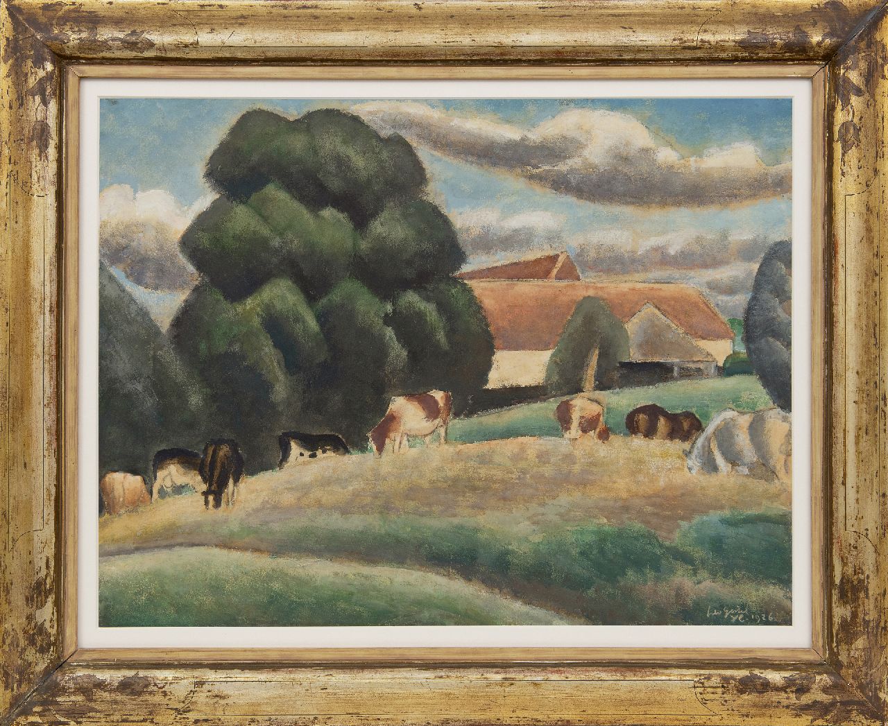 Gestel L. | Leendert 'Leo' Gestel, Boerderij met vee bij Drongen aan de Leie, Vlaanderen, aquarel en gouache op papier 47,6 x 61,7 cm, gesigneerd rechtsonder en gedateerd 'YC' 1926 Gestel L. | Leendert 'Leo' Gestel, Boerderij met vee bij Drongen aan de Leie, Vlaanderen, aquarel en gouache op papier 47,6 x 61,7 cm, gesigneerd rechtsonder en gedateerd 'YC' 1926