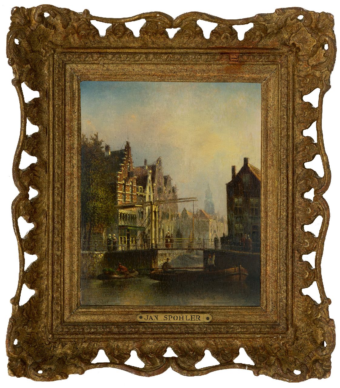 Spohler J.F. | Johannes Franciscus Spohler | Schilderijen te koop aangeboden | Hollands stadsgezicht met ophaalbrug, olieverf op paneel 20,4 x 16,0 cm, gesigneerd linksonder (vaag) Spohler J.F. | Johannes Franciscus Spohler | Schilderijen te koop aangeboden | Hollands stadsgezicht met ophaalbrug, olieverf op paneel 20,4 x 16,0 cm, gesigneerd linksonder (vaag)