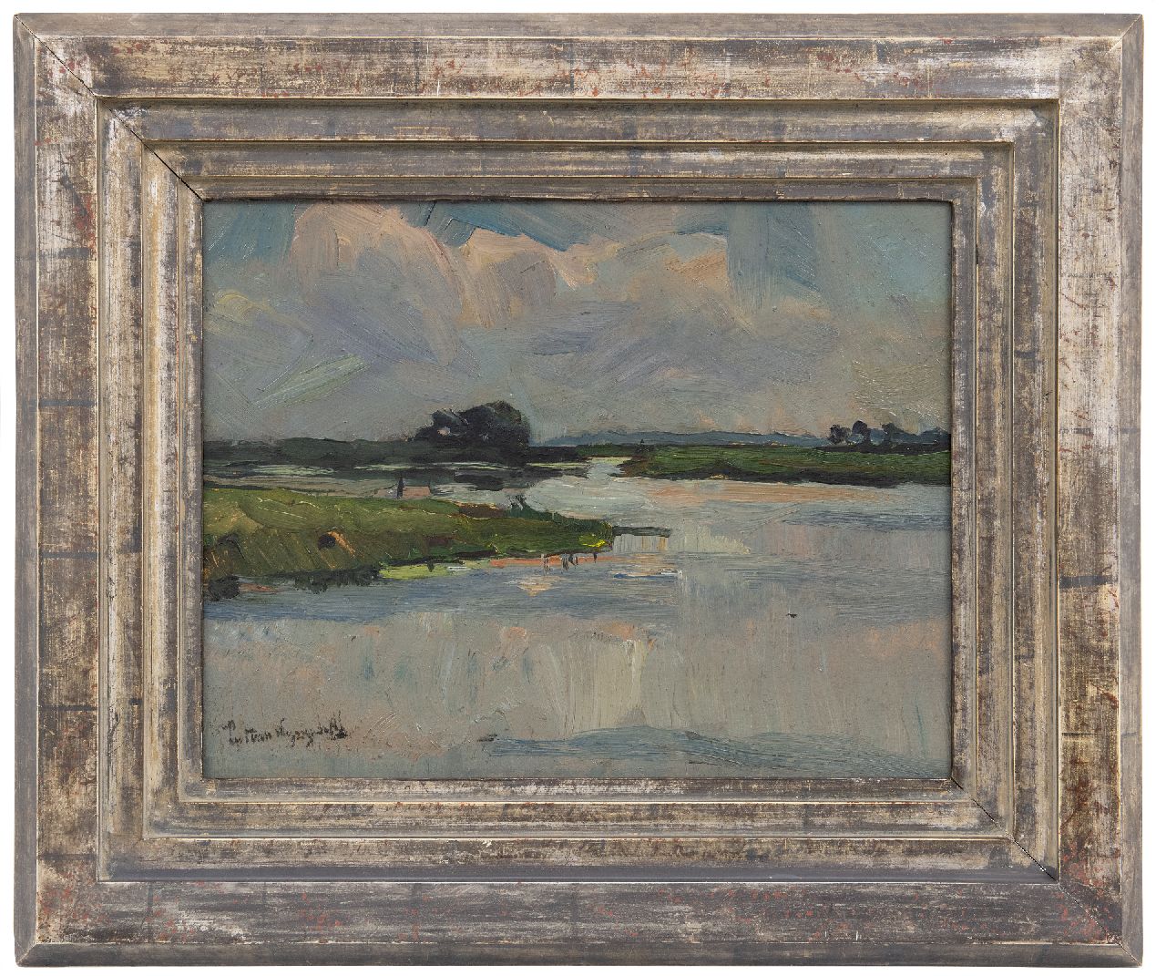 Wijngaerdt P.T. van | Petrus Theodorus 'Piet' van Wijngaerdt, Plaslandschap, olieverf op board 37,0 x 50,4 cm, gesigneerd linksonder en te dateren voor 1907 Wijngaerdt P.T. van | Petrus Theodorus 'Piet' van Wijngaerdt, Plaslandschap, olieverf op board 37,0 x 50,4 cm, gesigneerd linksonder en te dateren voor 1907