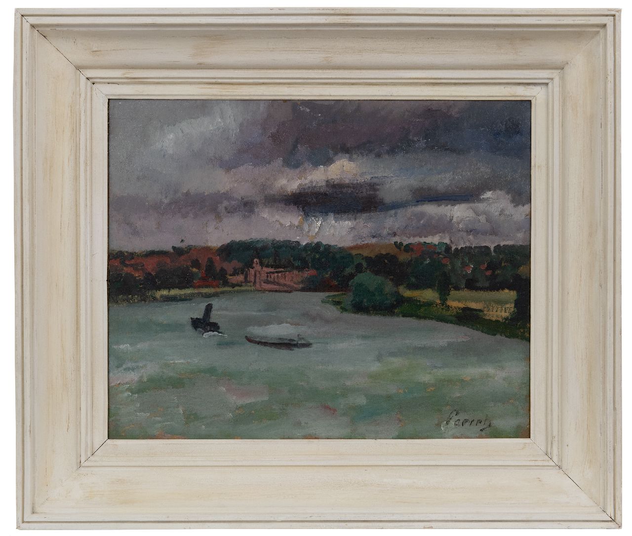 Paerels W.A. | 'Willem' Adriaan Paerels | Schilderijen te koop aangeboden | Riviergezicht met schepen, olieverf op doek 39,7 x 49,1 cm, gesigneerd rechtsonder Paerels W.A. | 'Willem' Adriaan Paerels | Schilderijen te koop aangeboden | Riviergezicht met schepen, olieverf op doek 39,7 x 49,1 cm, gesigneerd rechtsonder