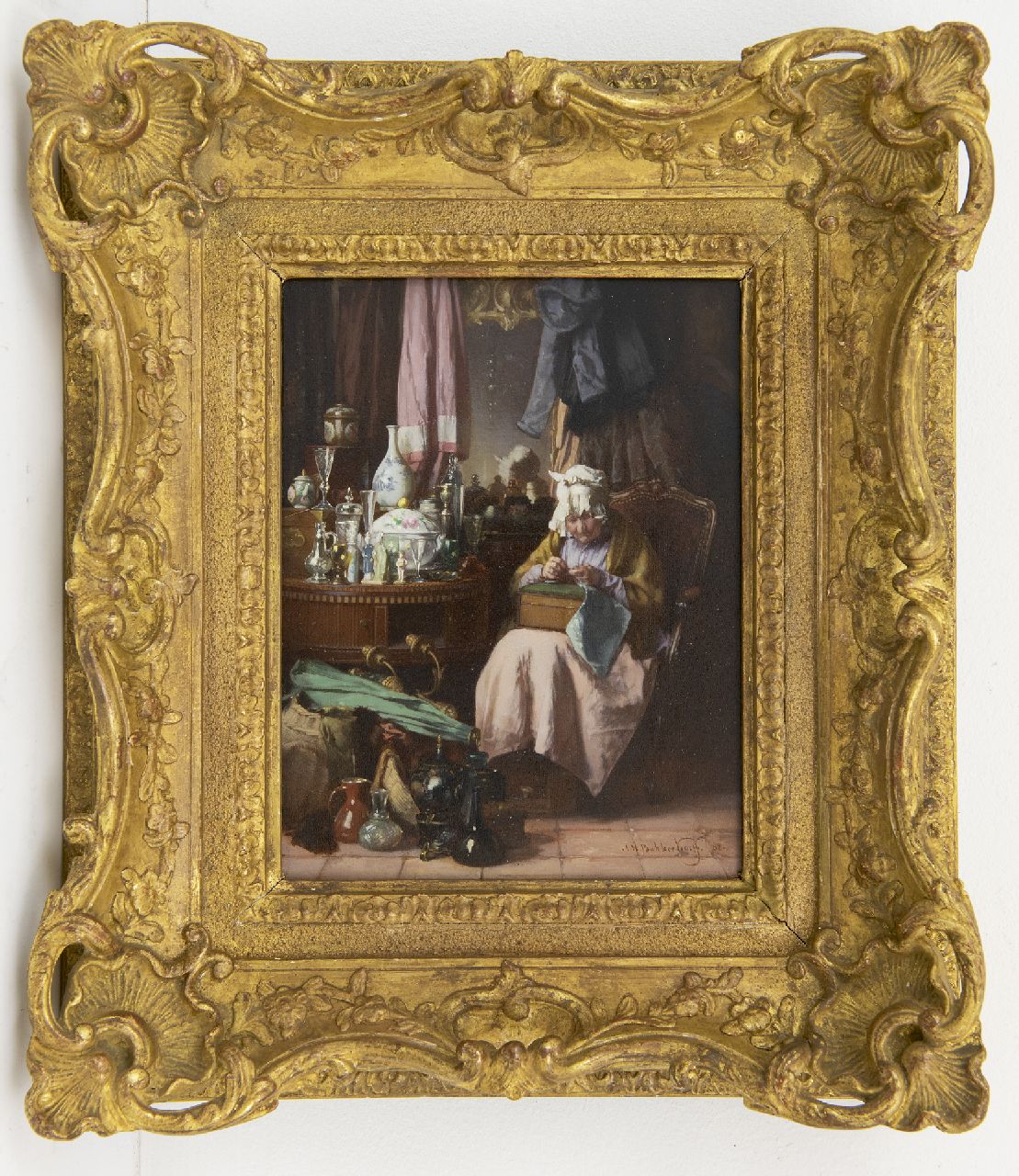 Bakker Korff A.H.  | Alexander Hugo Bakker Korff, De bric-à-brac verkoopster, olieverf op paneel 19,0 x 14,7 cm, gesigneerd rechtsonder en gedateerd '68