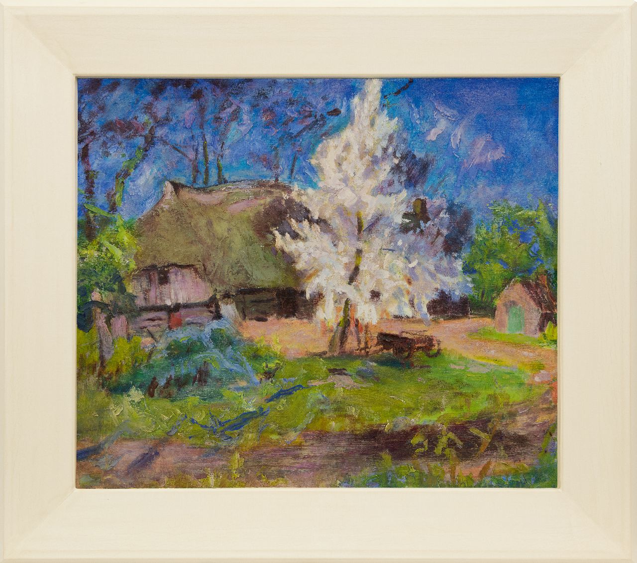 Altink J. | Jan Altink, Boerderij in Essen, Groningen; verso: Landweg in Essen, olieverf op doek 60,5 x 70,8 cm, gesigneerd op spieraam en te dateren ca. 1930 Altink J. | Jan Altink, Boerderij in Essen, Groningen; verso: Landweg in Essen, olieverf op doek 60,5 x 70,8 cm, gesigneerd op spieraam en te dateren ca. 1930