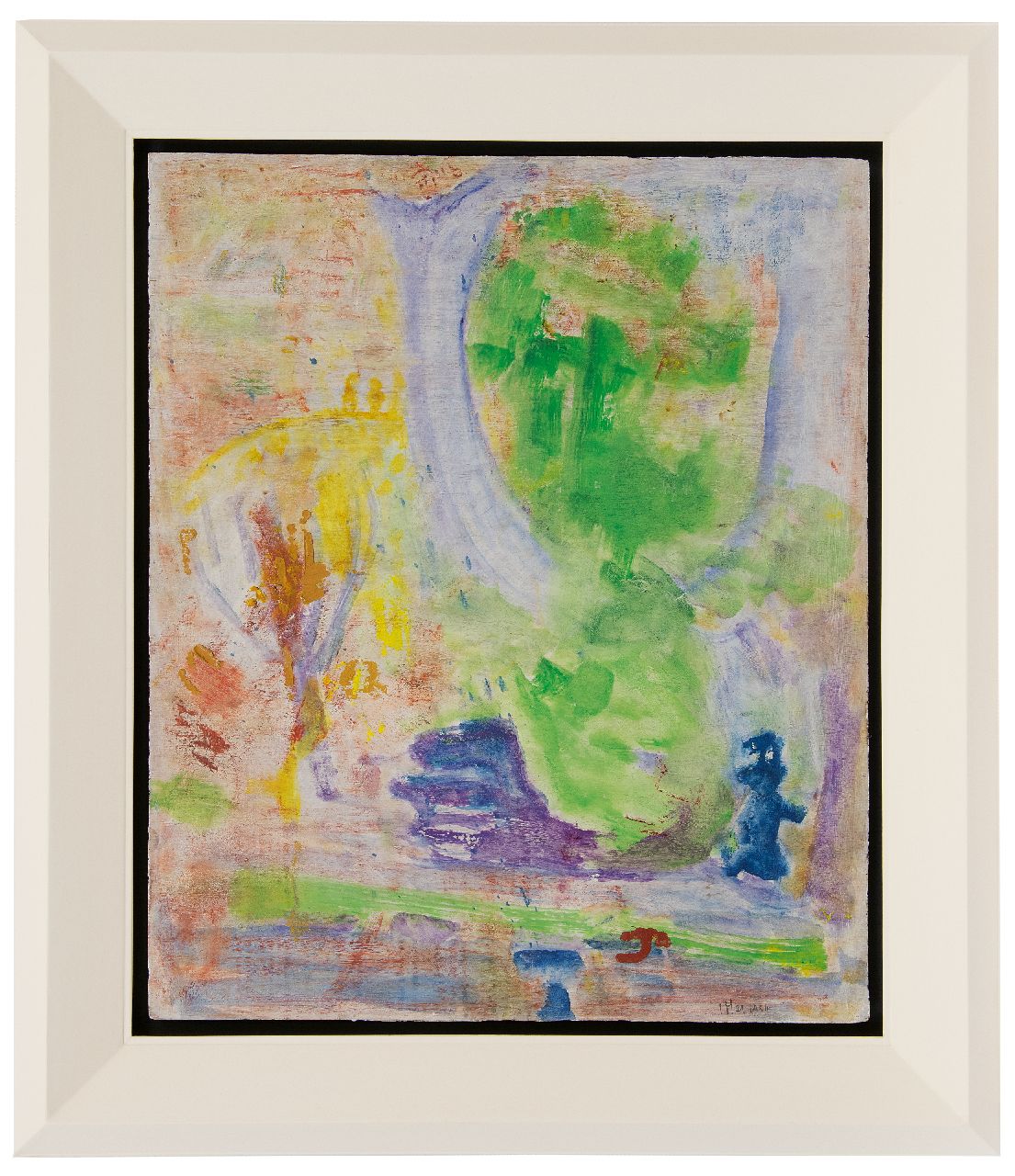 Hansen J.G.  | Jacob Gerard 'Job' Hansen | Schilderijen te koop aangeboden | Kastanjeboom en dame, benzinerel op paneel 60,7 x 50,6 cm, gesigneerd verso en gedateerd 1 Mei 1950