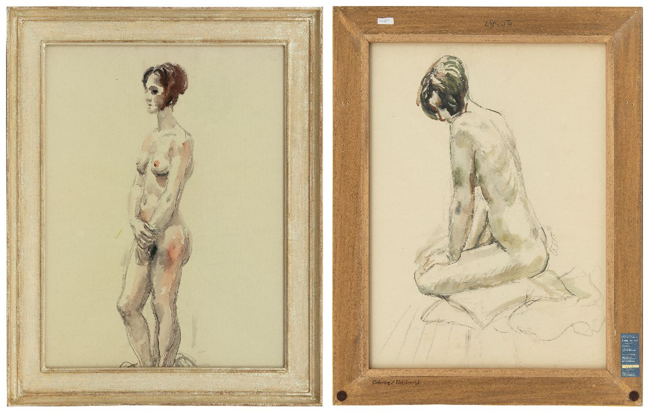 Dijkstra J. | Johannes 'Johan' Dijkstra | Aquarellen en tekeningen te koop aangeboden | Naaktstudie, zwart krijt en aquarel op papier 62,7 x 46,6 cm Dijkstra J. | Johannes 'Johan' Dijkstra | Aquarellen en tekeningen te koop aangeboden | Naaktstudie, zwart krijt en aquarel op papier 62,7 x 46,6 cm