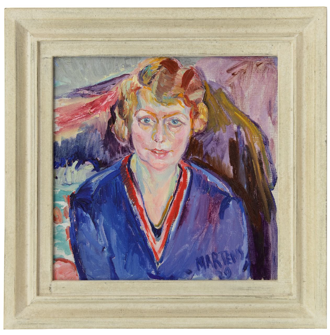 Martens G.G. | Gijsbert 'George' Martens, Vrouwenportret, olieverf op doek 50,4 x 50,2 cm, gesigneerd rechtsonder en gedateerd '29 Martens G.G. | Gijsbert 'George' Martens, Vrouwenportret, olieverf op doek 50,4 x 50,2 cm, gesigneerd rechtsonder en gedateerd '29