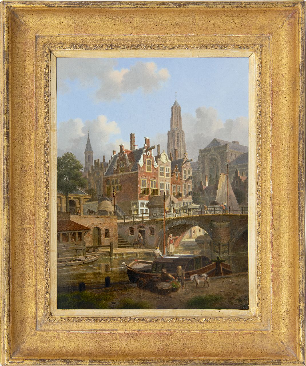 Verheijen J.H. | Jan Hendrik Verheijen, Fantasiegezicht op de Oudegracht en de Domkerk, Utrecht, olieverf op paneel 31,7 x 24,2 cm, gesigneerd linksonder Verheijen J.H. | Jan Hendrik Verheijen, Fantasiegezicht op de Oudegracht en de Domkerk, Utrecht, olieverf op paneel 31,7 x 24,2 cm, gesigneerd linksonder