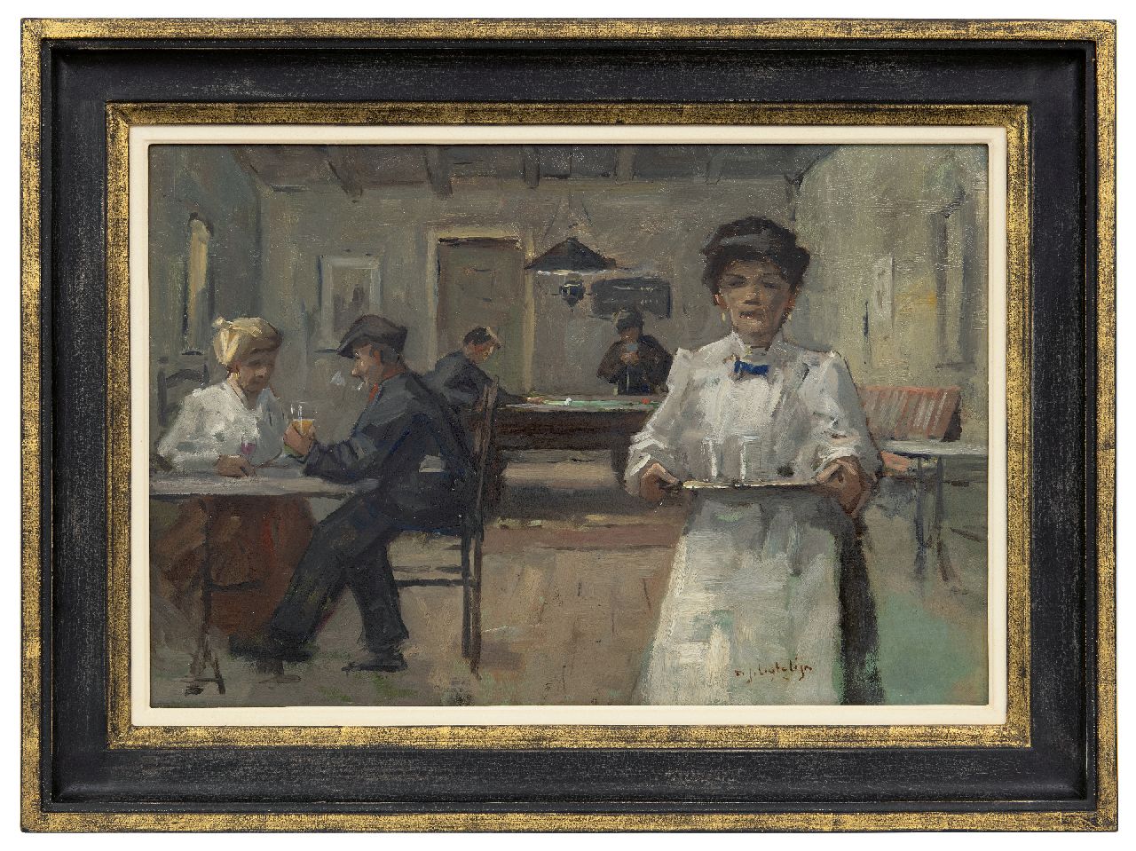 Ligtelijn E.J. | Evert Jan Ligtelijn | Schilderijen te koop aangeboden | Dorpscafé, olieverf op paneel 36,6 x 54,5 cm, gesigneerd rechtsonder Ligtelijn E.J. | Evert Jan Ligtelijn | Schilderijen te koop aangeboden | Dorpscafé, olieverf op paneel 36,6 x 54,5 cm, gesigneerd rechtsonder
