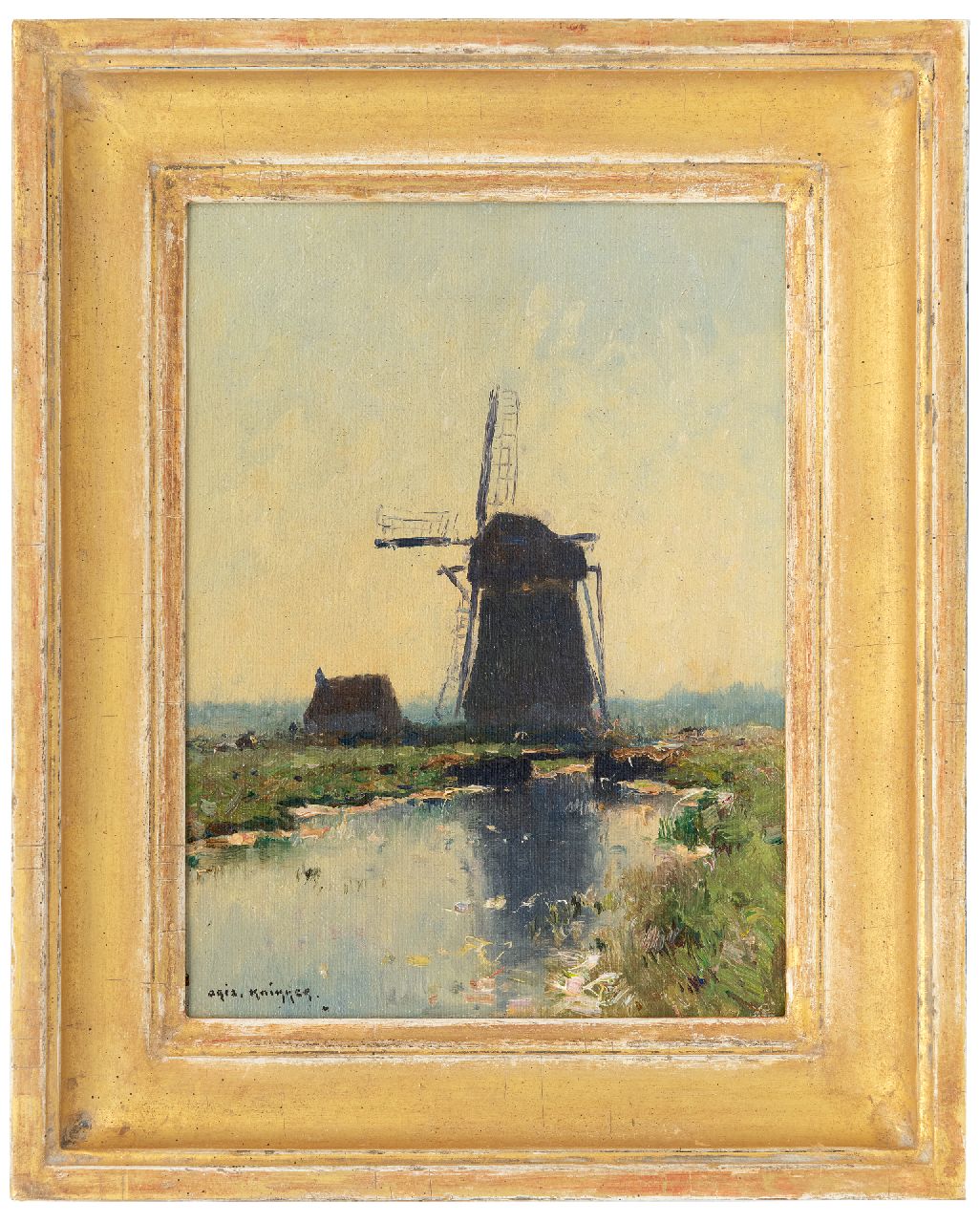Knikker A. | Aris Knikker, Molen aan poldervaart, olieverf op doek 24,2 x 18,3 cm, gesigneerd linksonder Knikker A. | Aris Knikker, Molen aan poldervaart, olieverf op doek 24,2 x 18,3 cm, gesigneerd linksonder