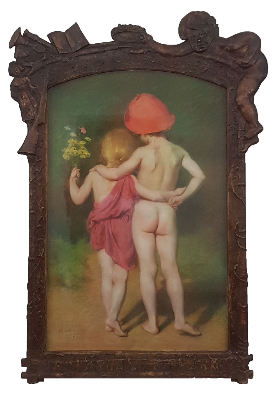 Moulin C.L.  | Charles Lucien Moulin, L'Amour au Biberon, pastel op papier 104,3 x 66,5 cm, gesigneerd linksonder en gedateerd 1913