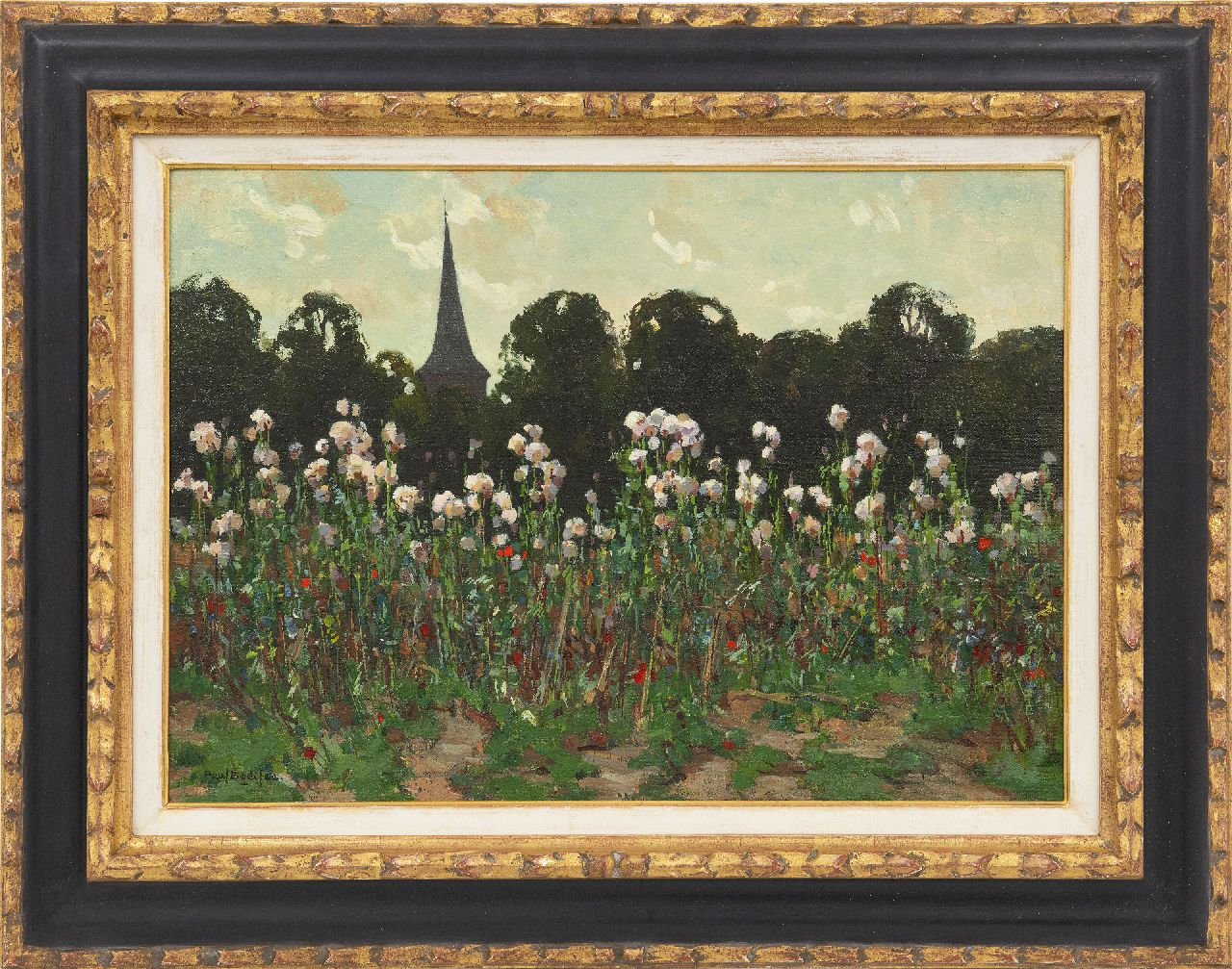 Bodifée J.P.P.  | Johannes Petrus Paulus 'Paul' Bodifée | Schilderijen te koop aangeboden | Uitgebloeide distels bij kerktoren, olieverf op doek op board 33,1 x 46,5 cm, gesigneerd linksonder