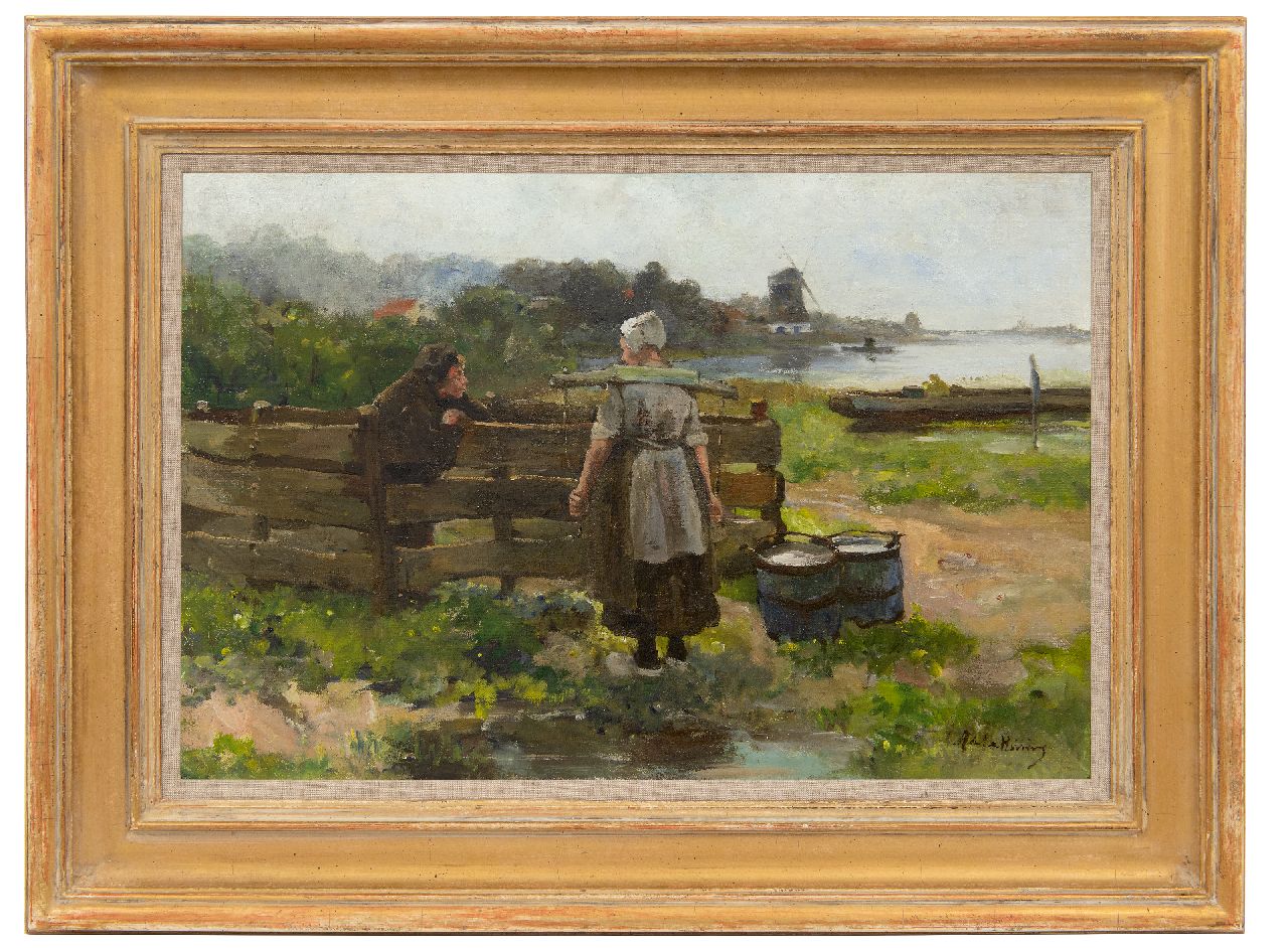 Rivière A.P. de la | Adrianus Philippus 'Adriaan' de la Rivière, Op vrijersvoeten, olieverf op doek 39,9 x 59,9 cm, gesigneerd rechtsonder