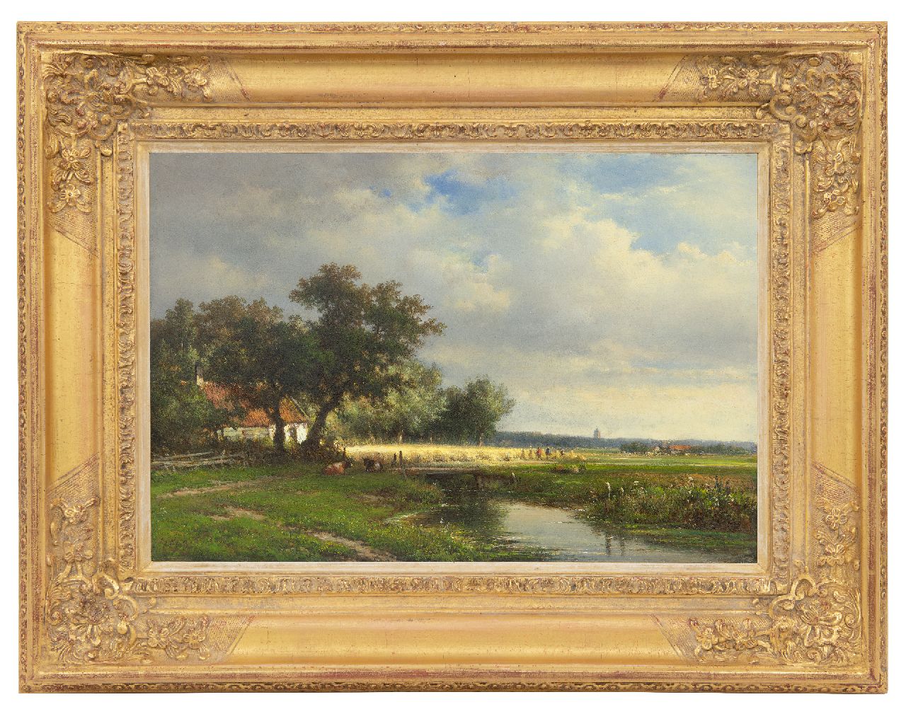 Kleijn L.J. | Lodewijk Johannes Kleijn, Zomerlandschap met schovenbinders, olieverf op paneel 34,3 x 49,9 cm, gesigneerd linksonder Kleijn L.J. | Lodewijk Johannes Kleijn, Zomerlandschap met schovenbinders, olieverf op paneel 34,3 x 49,9 cm, gesigneerd linksonder