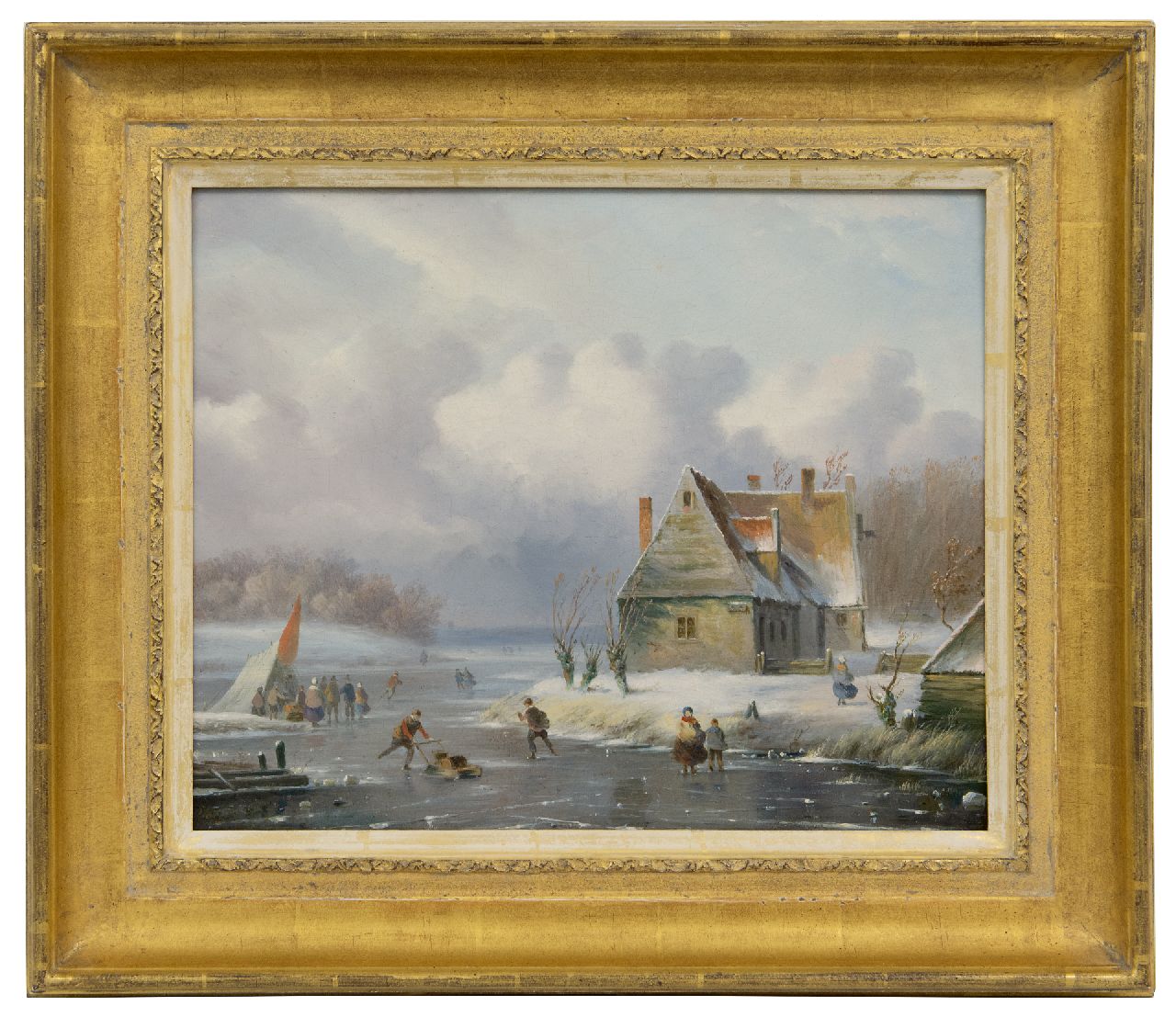 Ahrendts C.E.  | Carl Eduard Ahrendts, Winterlandschap met schaatsers, olieverf op paneel 28,7 x 35,1 cm, gesigneerd linksonder