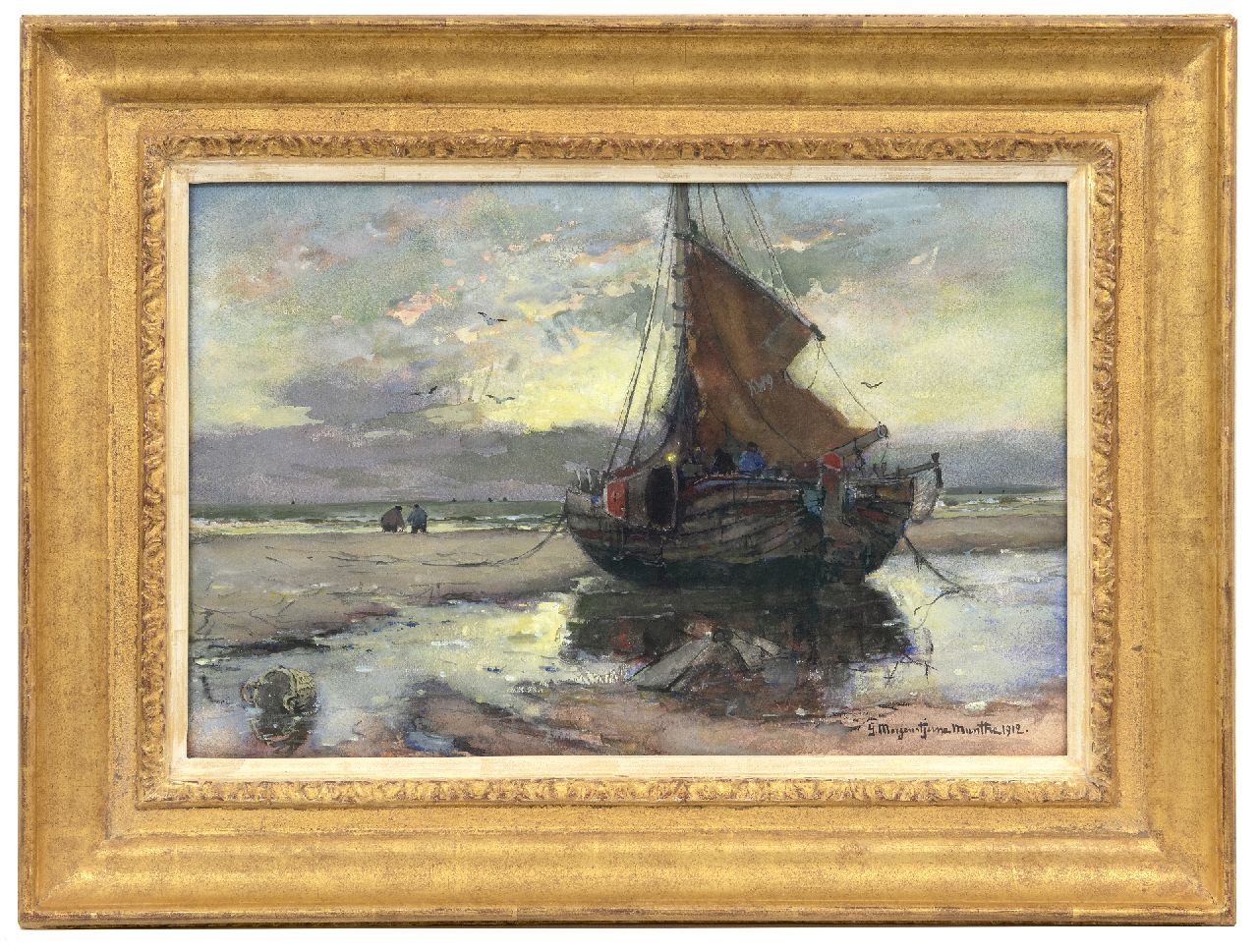 Munthe G.A.L.  | Gerhard Arij Ludwig 'Morgenstjerne' Munthe, Bomschuit op het strand, aquarel en gouache op papier 32,3 x 49,5 cm, gesigneerd rechtsonder en gedateerd 1912