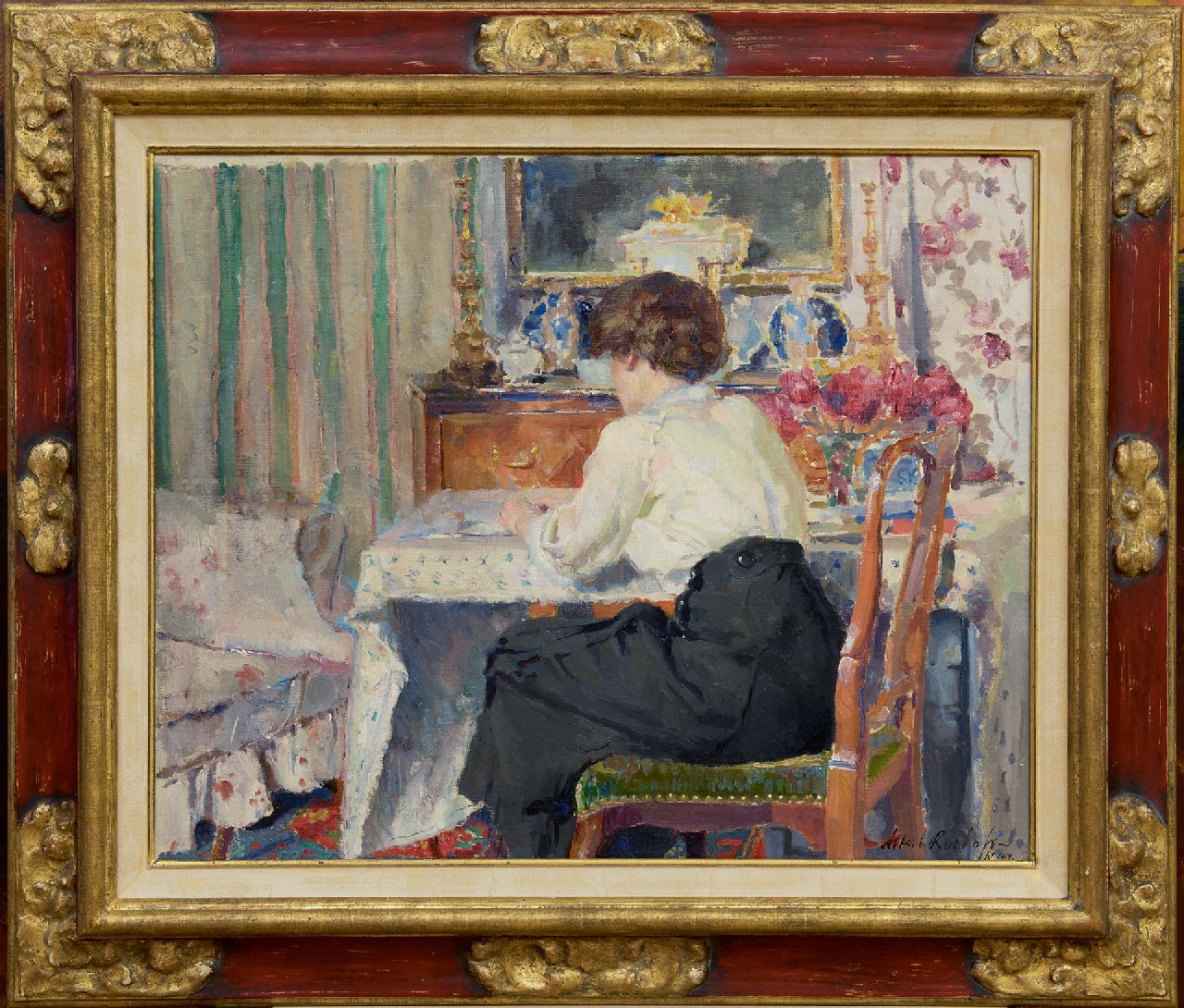 Roelofs O.W.A. | Otto Willem Albertus 'Albert' Roelofs, Tjieke, zittend aan een tafel, olieverf op doek 48,3 x 60,3 cm, gesigneerd rechtsonder en gedateerd 1914 Roelofs O.W.A. | Otto Willem Albertus 'Albert' Roelofs, Tjieke, zittend aan een tafel, olieverf op doek 48,3 x 60,3 cm, gesigneerd rechtsonder en gedateerd 1914