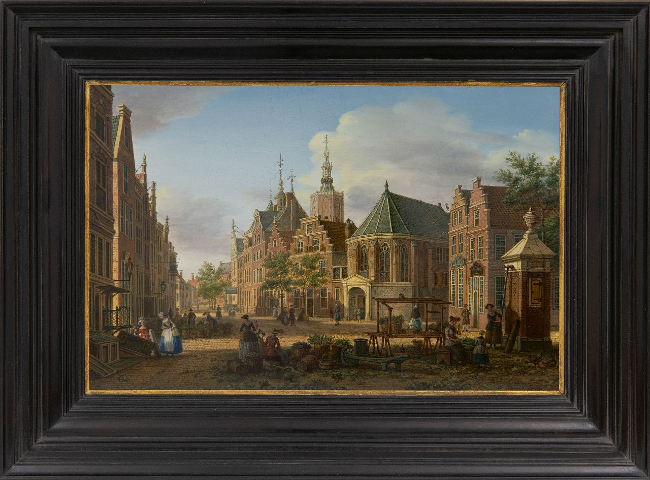 Fargue P.C. la | Paulus Constantijn la Fargue, Gezicht op de Haagse Groenmarkt, olieverf op paneel 22,7 x 34,5 cm, gesigneerd rechtsonder en te dateren ca. 1770 Fargue P.C. la | Paulus Constantijn la Fargue, Gezicht op de Haagse Groenmarkt, olieverf op paneel 22,7 x 34,5 cm, gesigneerd rechtsonder en te dateren ca. 1770