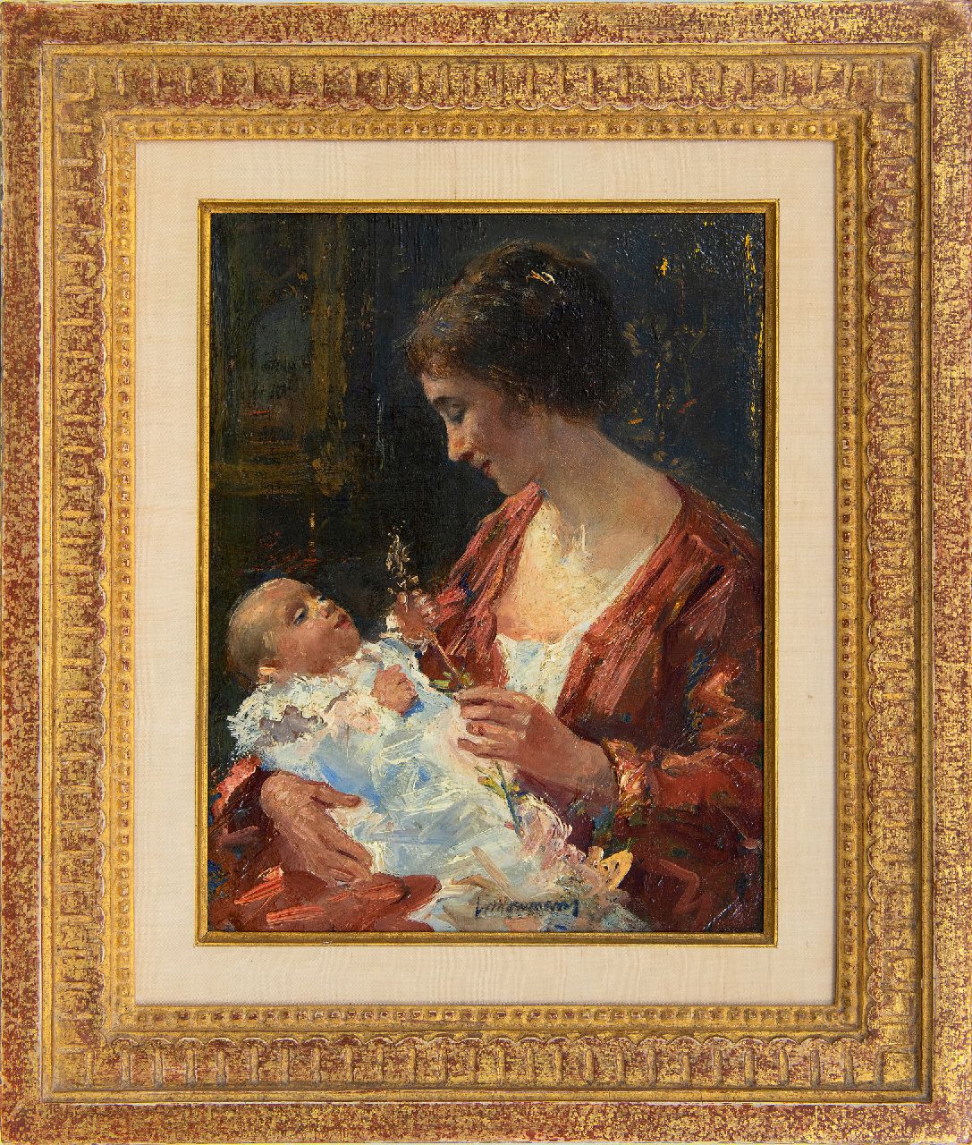 Maris S.W. | Simon Willem Maris, Moeder en kind, olieverf op doek 29,0 x 22,5 cm, gesigneerd middenonder Maris S.W. | Simon Willem Maris, Moeder en kind, olieverf op doek 29,0 x 22,5 cm, gesigneerd middenonder