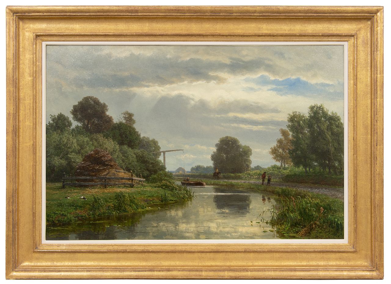 Borselen J.W. van | Jan Willem van Borselen | Schilderijen te koop aangeboden | Slepers met vrachtschuit in een polderlandschap, olieverf op doek 65,3 x 100,2 cm, gesigneerd rechtsonder en gedateerd 1872 Borselen J.W. van | Jan Willem van Borselen | Schilderijen te koop aangeboden | Slepers met vrachtschuit in een polderlandschap, olieverf op doek 65,3 x 100,2 cm, gesigneerd rechtsonder en gedateerd 1872
