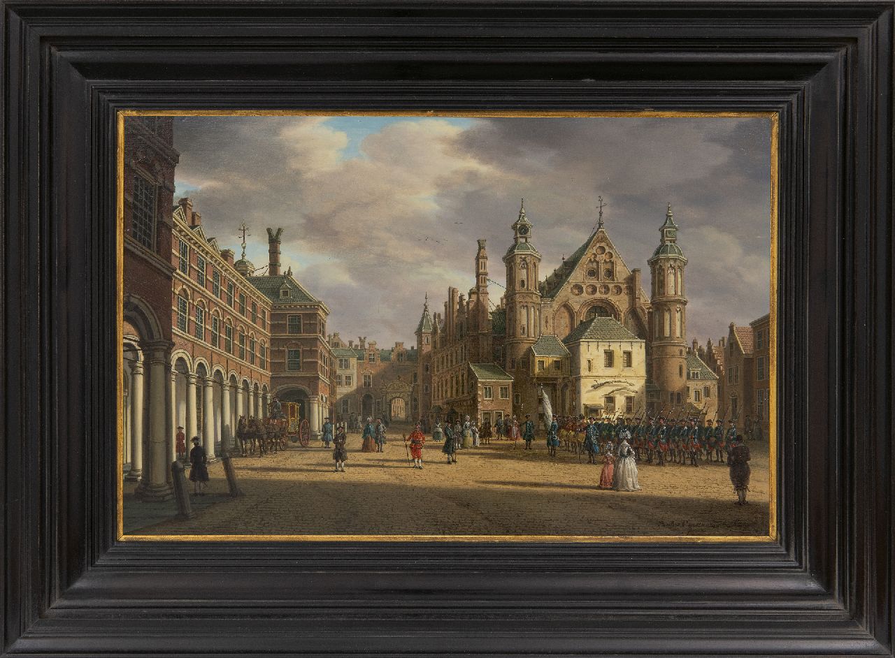 Fargue P.C. la | Paulus Constantijn la Fargue, Gezicht op het Binnenhof en de Ridderzaal, olieverf op paneel 22,7 x 34,8 cm, gesigneerd rechtsonder en te dateren ca. 1770 Fargue P.C. la | Paulus Constantijn la Fargue, Gezicht op het Binnenhof en de Ridderzaal, olieverf op paneel 22,7 x 34,8 cm, gesigneerd rechtsonder en te dateren ca. 1770