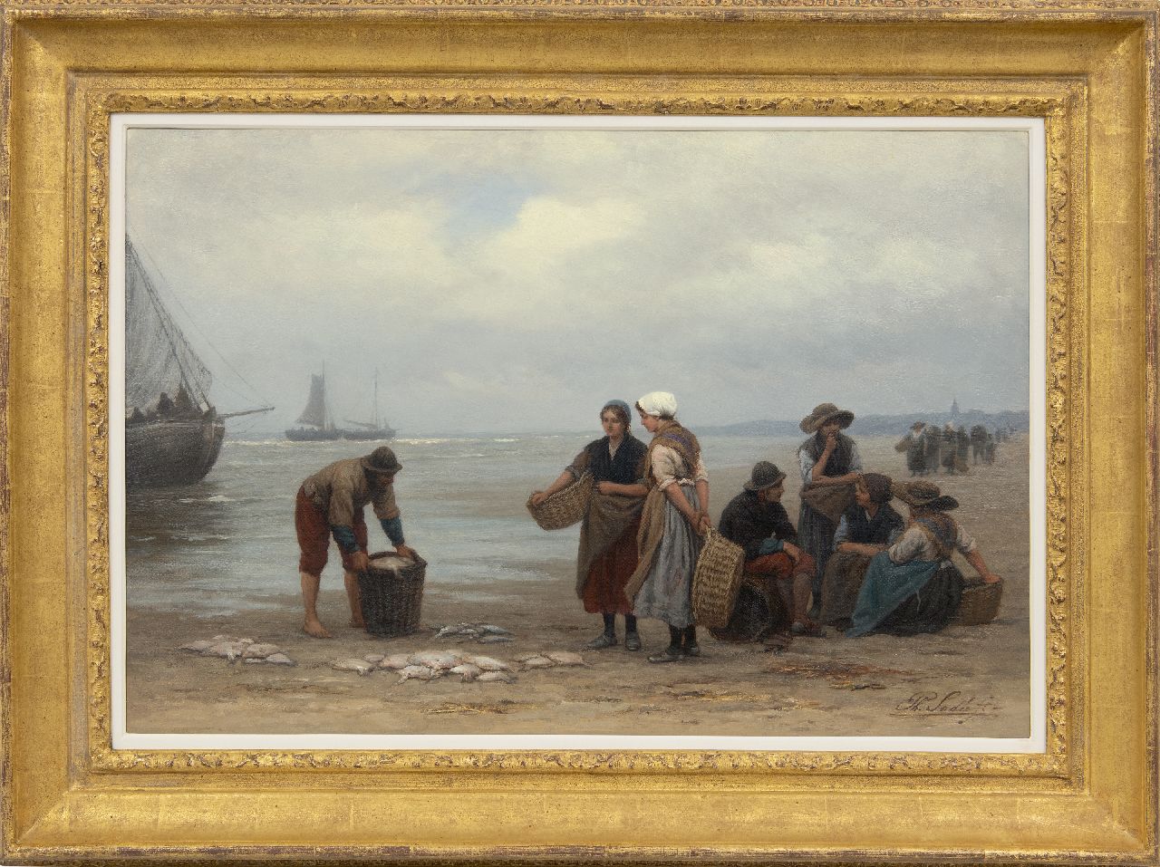 Sadée P.L.J.F. | Philip Lodewijk Jacob Frederik Sadée, Visafslag op het strand van Scheveningen, olieverf op doek 49,9 x 75,0 cm, gesigneerd rechtsonder Sadée P.L.J.F. | Philip Lodewijk Jacob Frederik Sadée, Visafslag op het strand van Scheveningen, olieverf op doek 49,9 x 75,0 cm, gesigneerd rechtsonder
