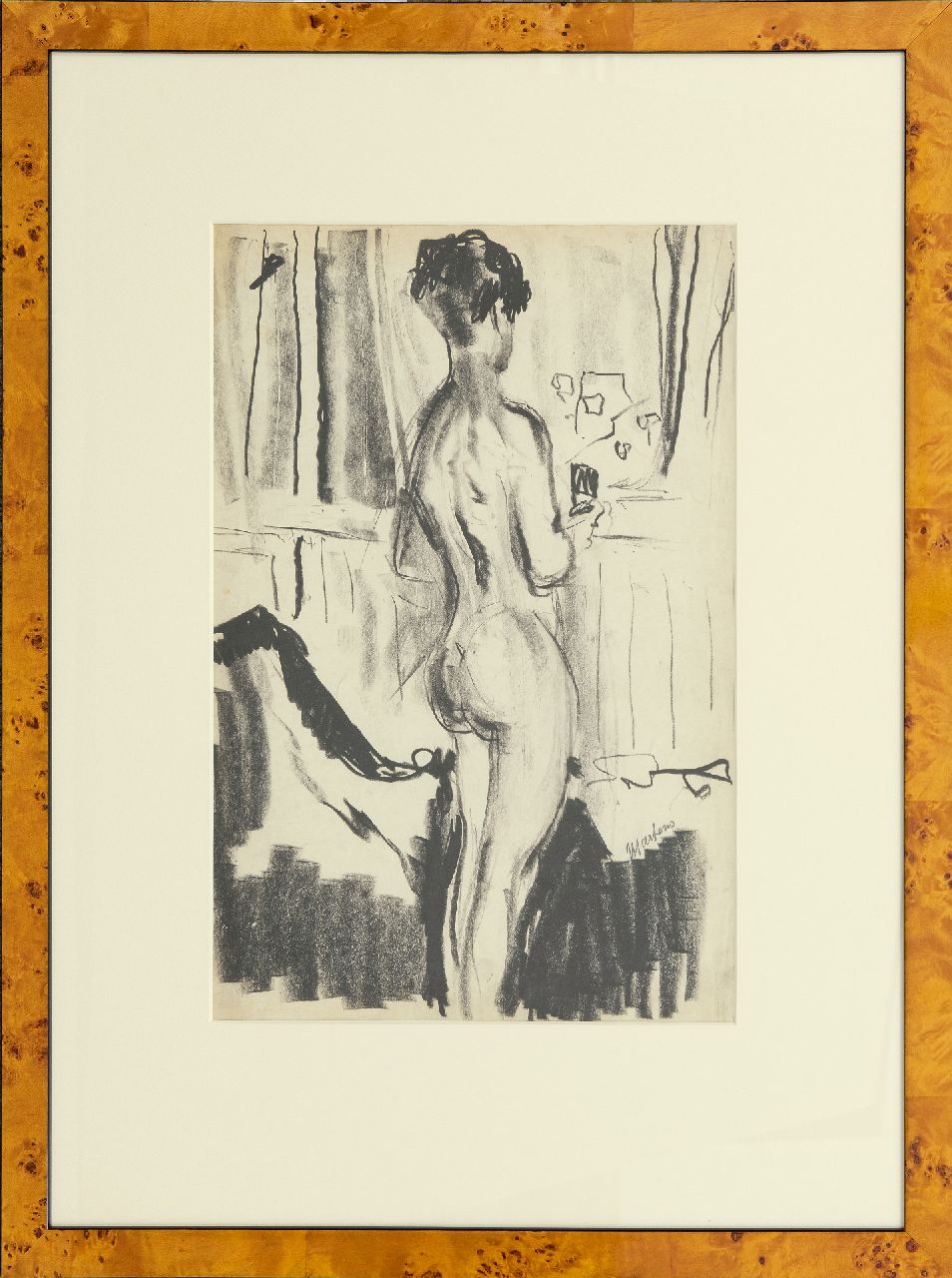 Martens G.G. | Gijsbert 'George' Martens, Naakt, op de rug gezien, in atelier, zwart krijt op papier 48,0 x 32,5 cm, gesigneerd rechts van het midden en te dateren ca. 1931 Martens G.G. | Gijsbert 'George' Martens, Naakt, op de rug gezien, in atelier, zwart krijt op papier 48,0 x 32,5 cm, gesigneerd rechts van het midden en te dateren ca. 1931