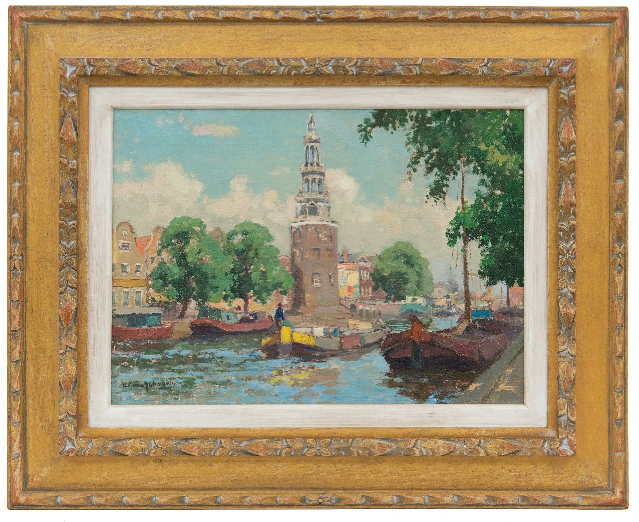 Schagen G.F. van | Gerbrand Frederik van Schagen, De Amstel met de Montelbaanstoren, Amsterdam, olieverf op doek 25,3 x 35,4 cm, gesigneerd linksonder Schagen G.F. van | Gerbrand Frederik van Schagen, De Amstel met de Montelbaanstoren, Amsterdam, olieverf op doek 25,3 x 35,4 cm, gesigneerd linksonder