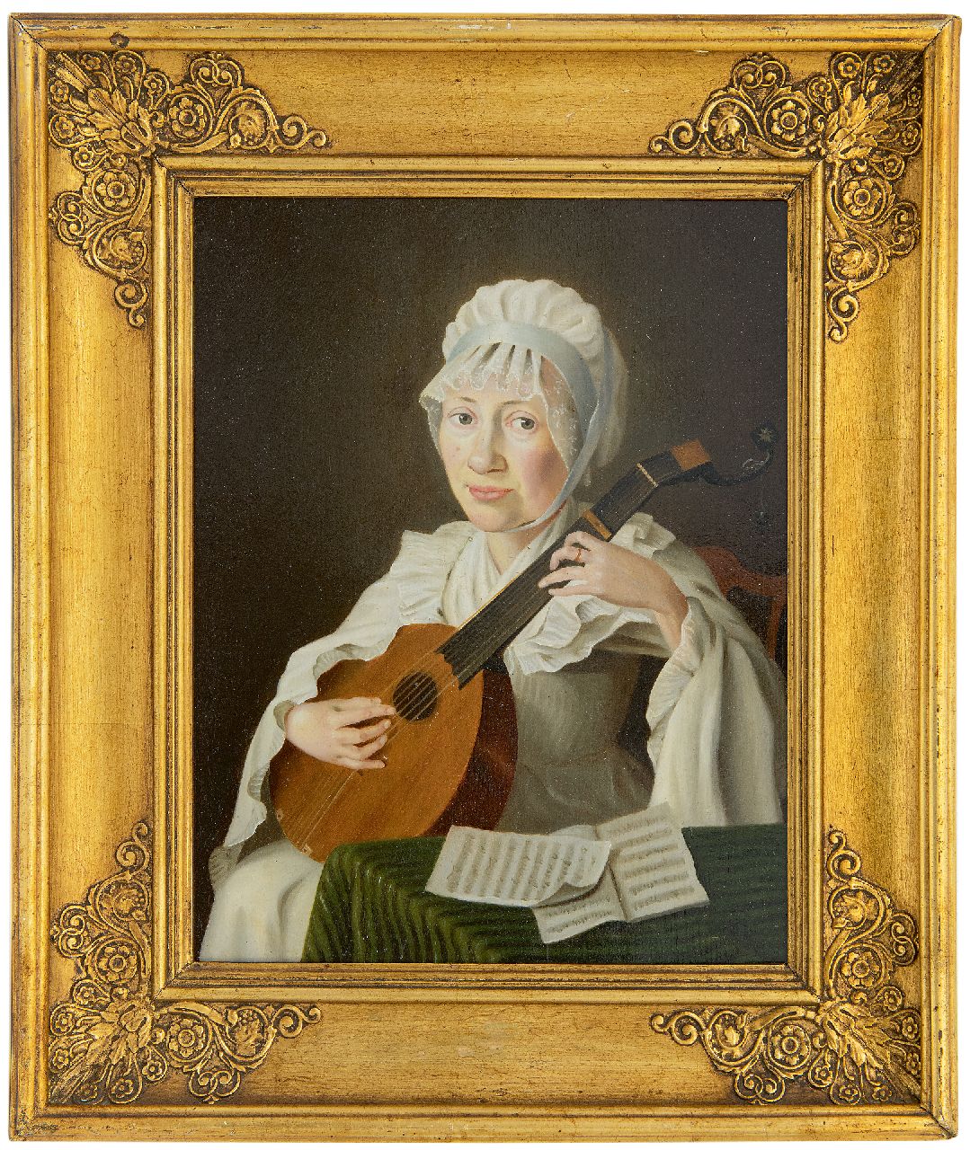 Hollandse School, 18e eeuw   | Hollandse School, 18e eeuw | Schilderijen te koop aangeboden | Luitspelende vrouw, olieverf op paneel 28,7 x 24,5 cm