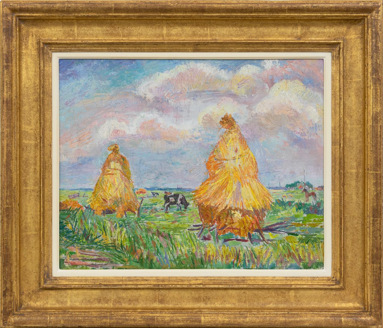 Pijpers E.E. | 'Edith' Elizabeth Pijpers, Hooimijten in het veld, olieverf op doek 36,9 x 45,8 cm Pijpers E.E. | 'Edith' Elizabeth Pijpers, Hooimijten in het veld, olieverf op doek 36,9 x 45,8 cm
