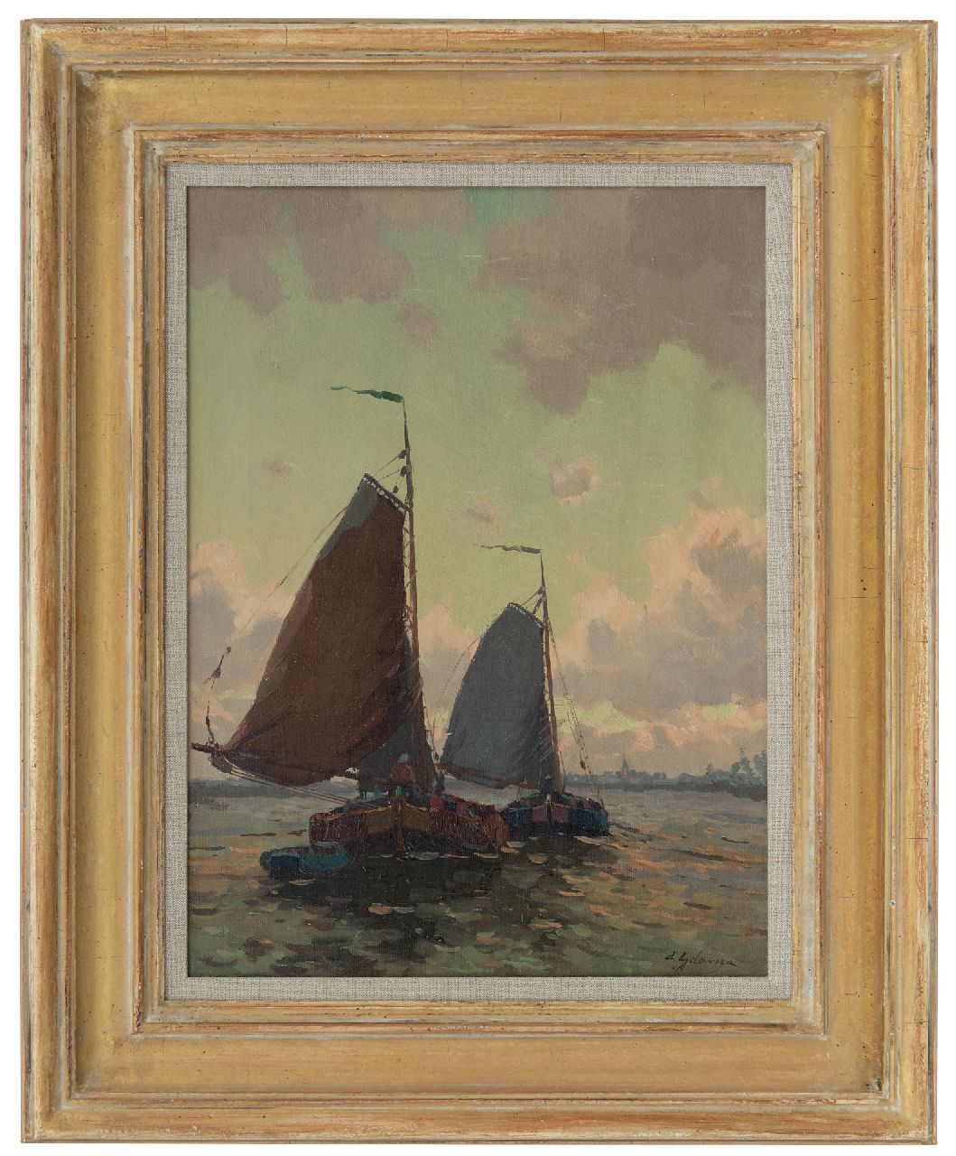 Ydema E.  | Egnatius Ydema, Tjalken op weg naar huis, olieverf op doek 40,5 x 30,5 cm, gesigneerd rechtsonder