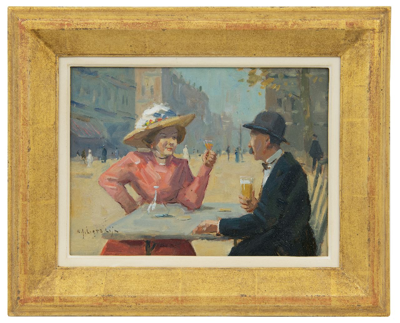 Ligtelijn E.J. | Evert Jan Ligtelijn, Op het terras, olieverf op paneel 20,0 x 26,9 cm, gesigneerd linksonder Ligtelijn E.J. | Evert Jan Ligtelijn, Op het terras, olieverf op paneel 20,0 x 26,9 cm, gesigneerd linksonder