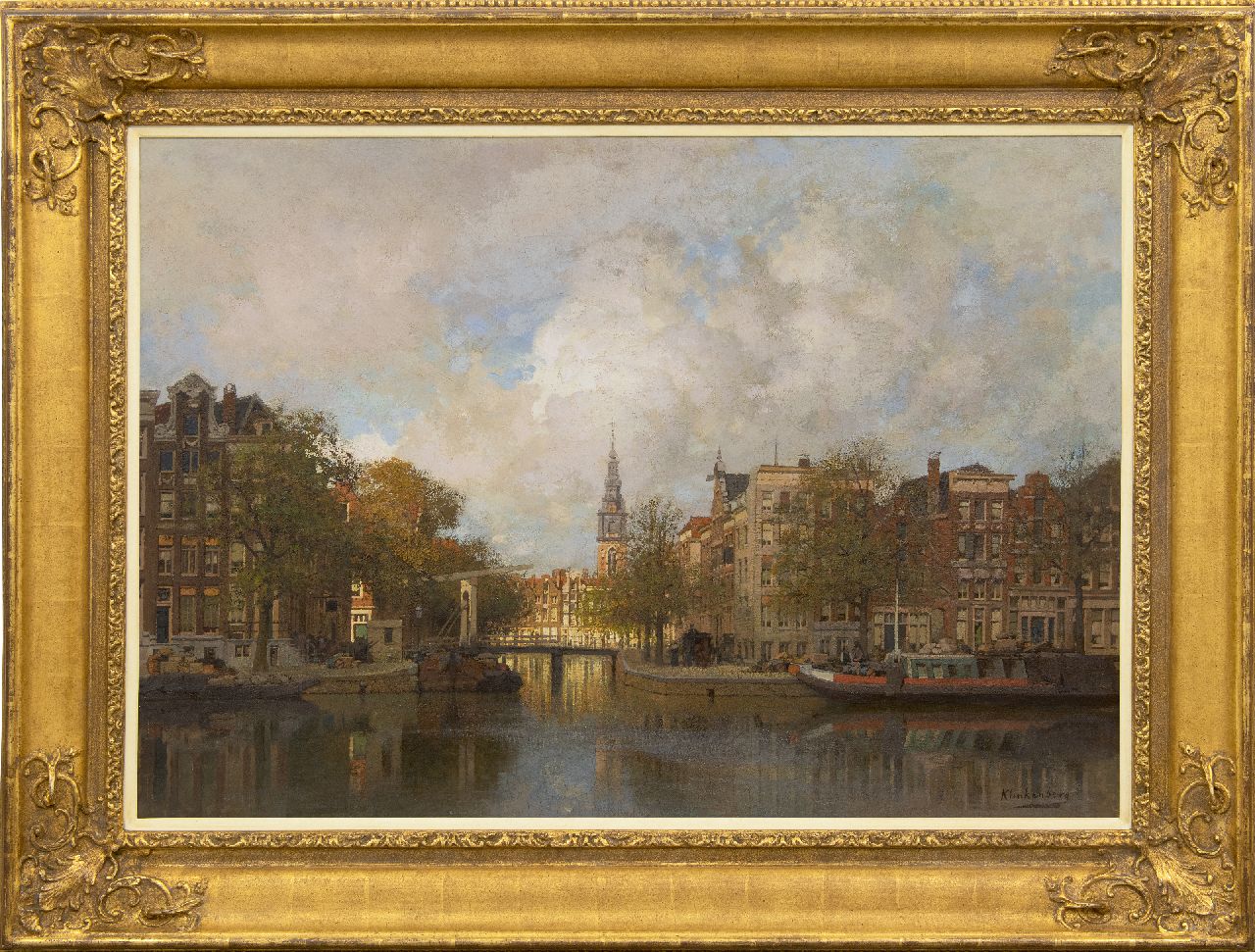 Klinkenberg J.C.K.  | Johannes Christiaan Karel Klinkenberg, Gezicht op de Amsterdamse Groenburgwal en de Zuiderkerk, olieverf op doek 70,1 x 100,0 cm, gesigneerd rechtsonder