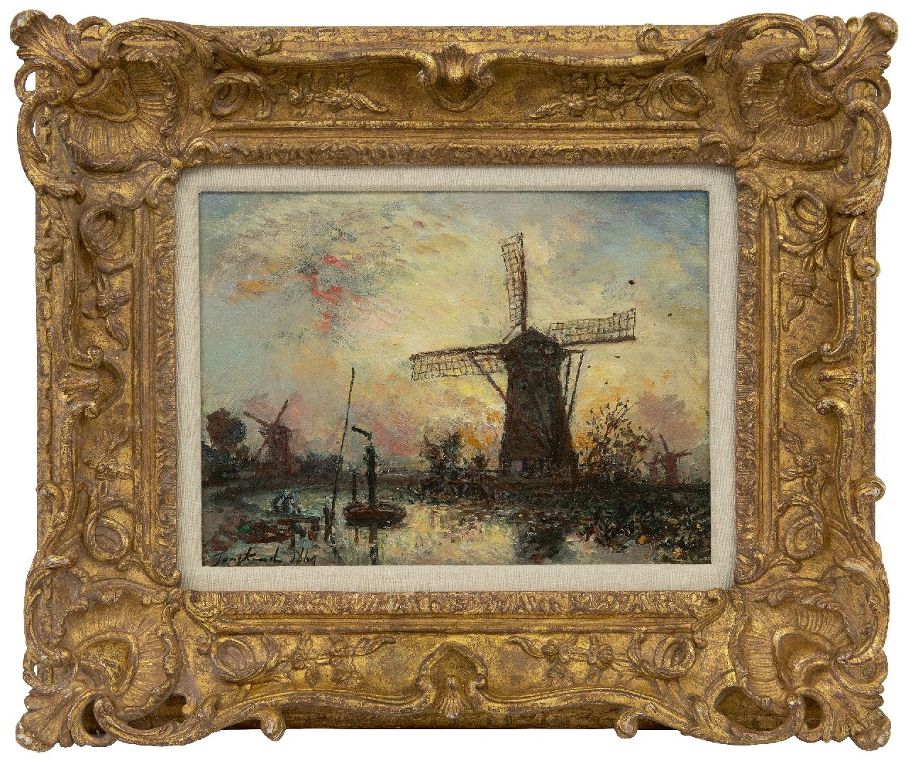 Jongkind J.B. | Johan Barthold Jongkind, Moulins au bord d'un canal, Hollande, olieverf op doek 24,6 x 33,0 cm, gesigneerd linksonder en gedateerd 1869 Jongkind J.B. | Johan Barthold Jongkind, Moulins au bord d'un canal, Hollande, olieverf op doek 24,6 x 33,0 cm, gesigneerd linksonder en gedateerd 1869