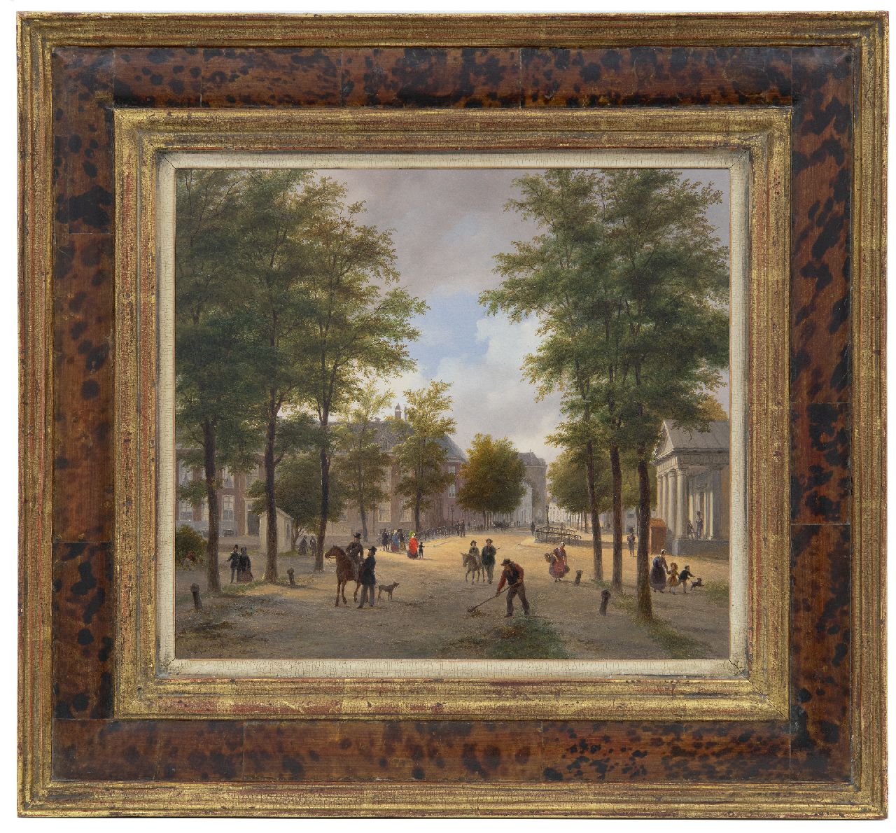 Hove B.J. van | Bartholomeus Johannes 'Bart' van Hove | Schilderijen te koop aangeboden | Het Korte Voorhout, Den Haag, met het Wachtje bij ’t Malieveld, olieverf op paneel 28,8 x 32,8 cm, gesigneerd linksonder