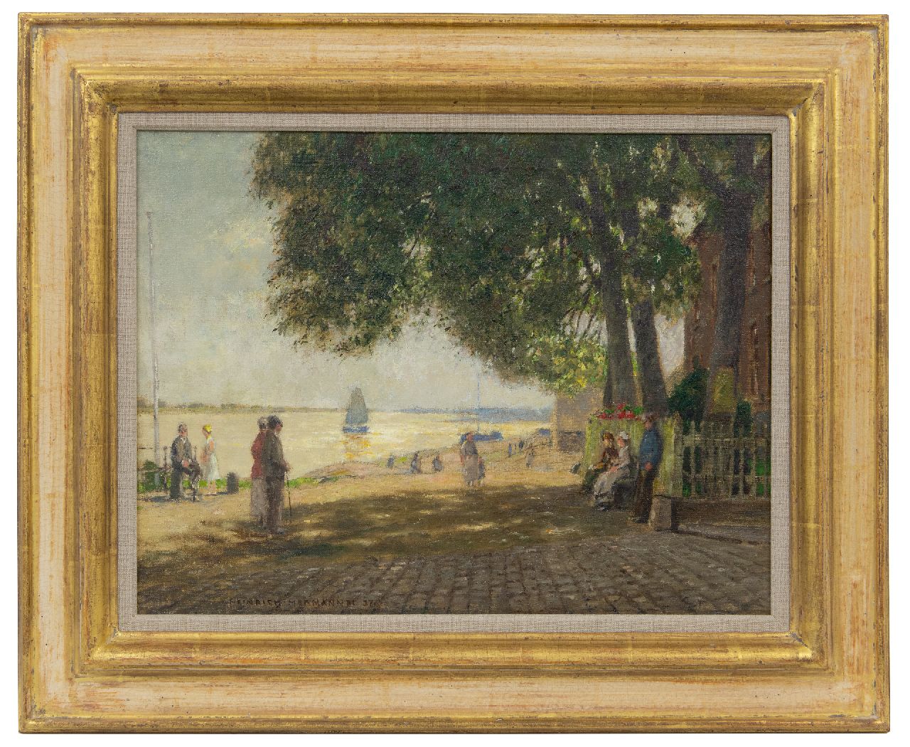 Hermanns H.  | Heinrich Hermanns | Schilderijen te koop aangeboden | Bij de Krantor aan de Rijn in Rees, olieverf op doek 35,4 x 46,3 cm, gesigneerd linksonder en gedateerd '37