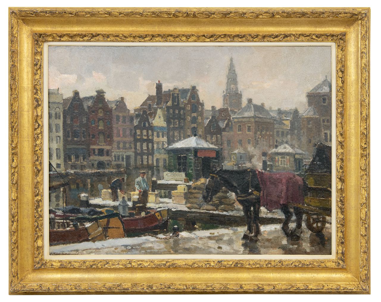 Langeveld F.A.  | Franciscus Arnoldus 'Frans' Langeveld, Het Damrak in Amsterdam, olieverf op doek 61,0 x 81,2 cm, gesigneerd linksonder