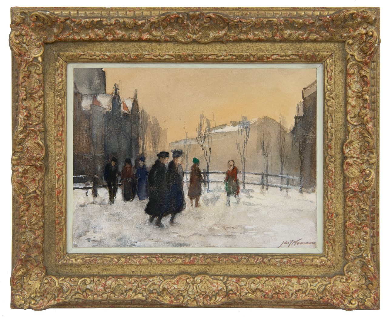 Koeman J.J. | Jacobus Jan 'Jac. J.' Koeman, Figuren in de sneeuw, Amsterdam, aquarel op papier 19,2 x 25,4 cm, gesigneerd rechtsonder Koeman J.J. | Jacobus Jan 'Jac. J.' Koeman, Figuren in de sneeuw, Amsterdam, aquarel op papier 19,2 x 25,4 cm, gesigneerd rechtsonder
