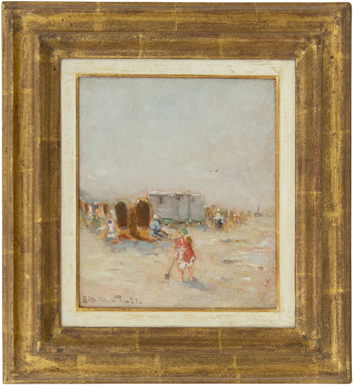Munthe G.A.L. | Gerhard Arij Ludwig 'Morgenstjerne' Munthe, Badgasten en vissersvolk op het strand, olieverf op doek 22,6 x 19,5 cm, gesigneerd linksonder en gedateerd '24 Munthe G.A.L. | Gerhard Arij Ludwig 'Morgenstjerne' Munthe, Badgasten en vissersvolk op het strand, olieverf op doek 22,6 x 19,5 cm, gesigneerd linksonder en gedateerd '24