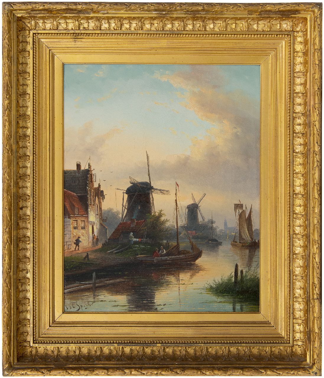 Spohler J.J.C. | Jacob Jan Coenraad Spohler, Zomers riviergezicht met molens, olieverf op doek 44,5 x 35,5 cm, gesigneerd linksonder Spohler J.J.C. | Jacob Jan Coenraad Spohler, Zomers riviergezicht met molens, olieverf op doek 44,5 x 35,5 cm, gesigneerd linksonder