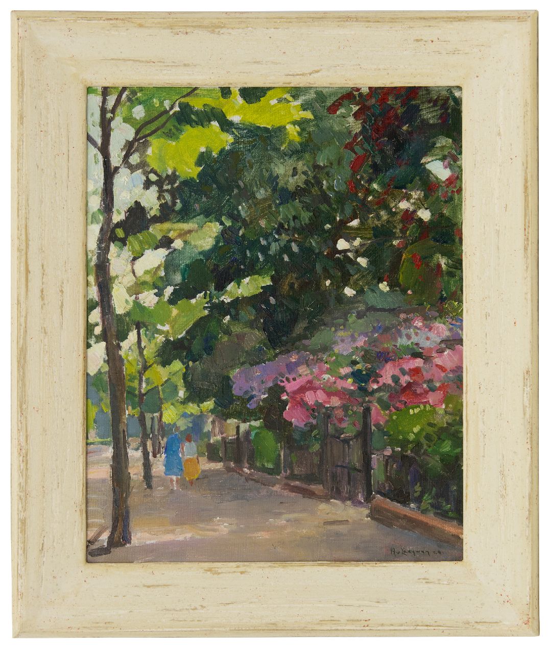 Leeuwen H. van | Hendrik 'Henk' van Leeuwen, Figuren in zonnig laantje, olieverf op doek 50,3 x 40,1 cm, gesigneerd rechtsonder Leeuwen H. van | Hendrik 'Henk' van Leeuwen, Figuren in zonnig laantje, olieverf op doek 50,3 x 40,1 cm, gesigneerd rechtsonder